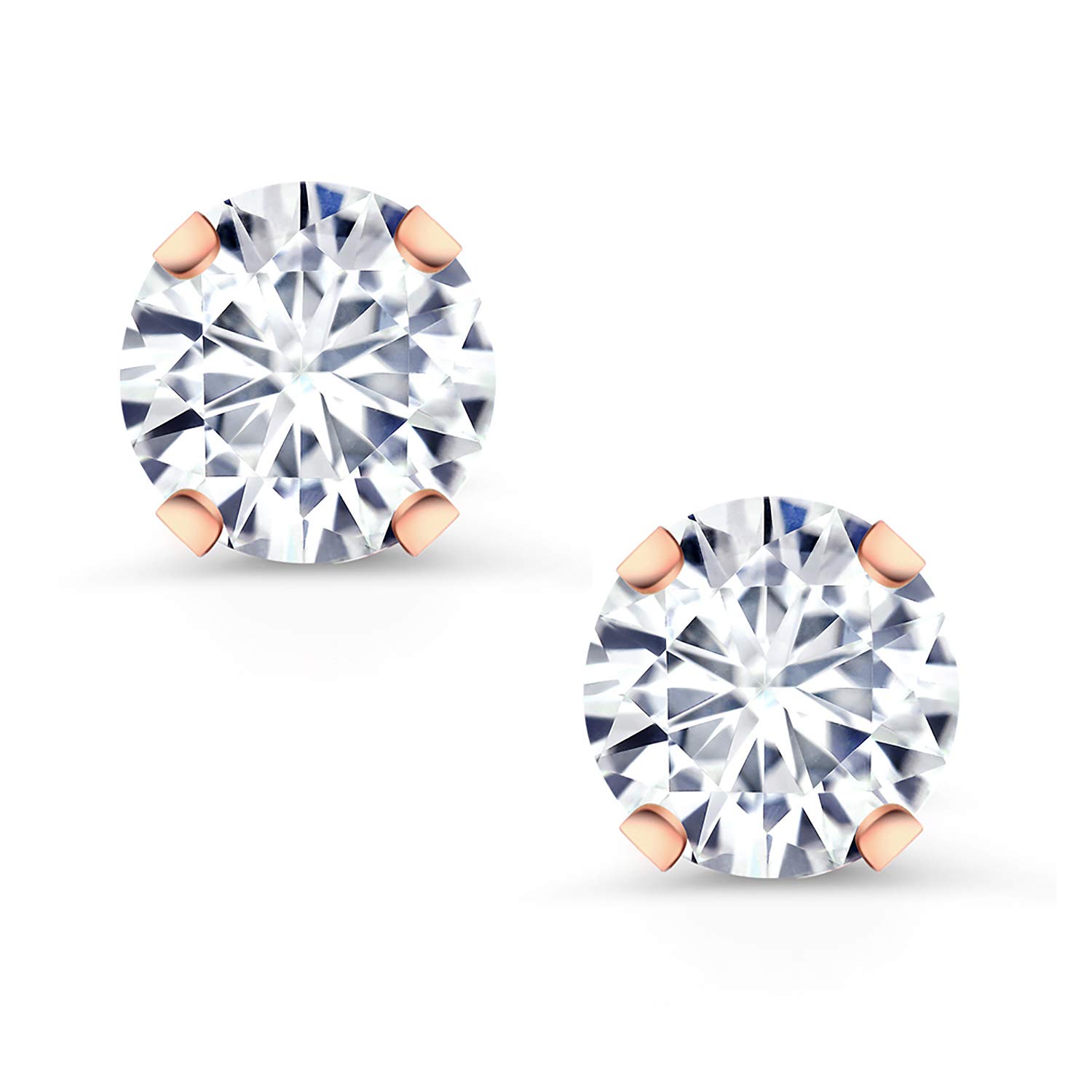 10K Rose Gold Moissanite Stud Earrings for Women & Men - 1.00 CTTW Round 5MM Diamond Alternative | Wedding, Anniversary, Birthday Gift & Everyday Luxury Jewelry