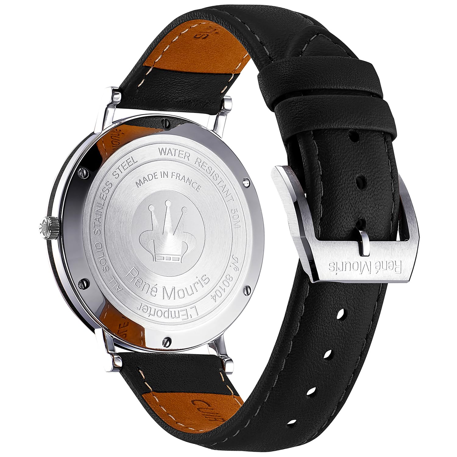 René Mouris L'Emporter Men's Quartz Watch - 41mm 316L Stainless Steel Case, Sapphire Coated Mineral Crystal, 50M Waterproof with Italian Leather Strap | Classic Dress Watch for Business, Office & Formal Occasions