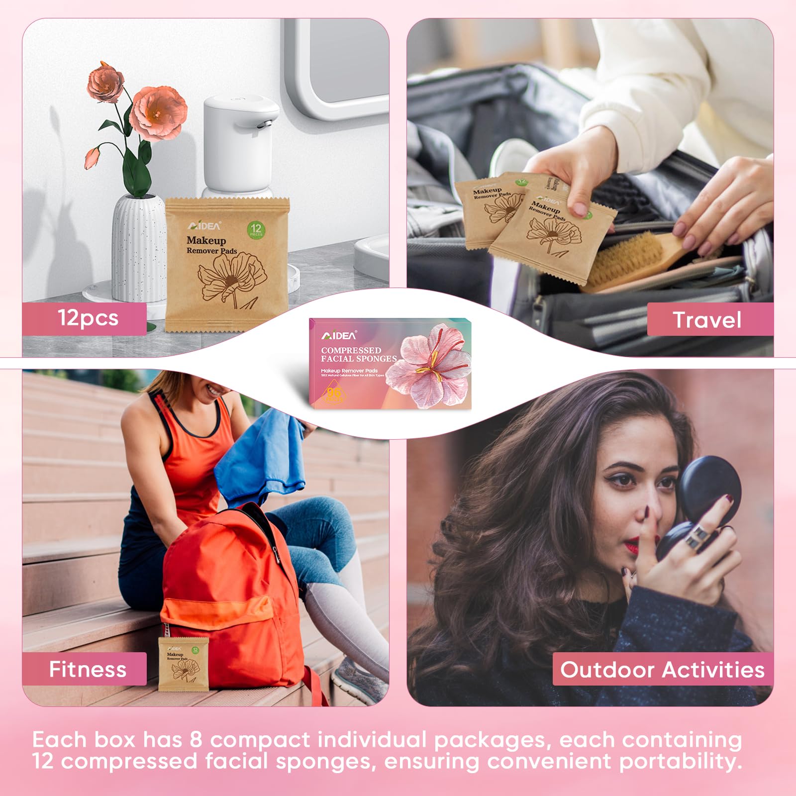AIDEA 96 Count Compressed Facial Sponges - Natural Cosmetic Makeup Sponges for Cleansing, Exfoliating & Makeup Removal | Soft Face Wash Sponges | Travel-Friendly Beauty Essentials for Women | Perfect for Daily Skincare & On-the-Go Makeup Touch Ups
