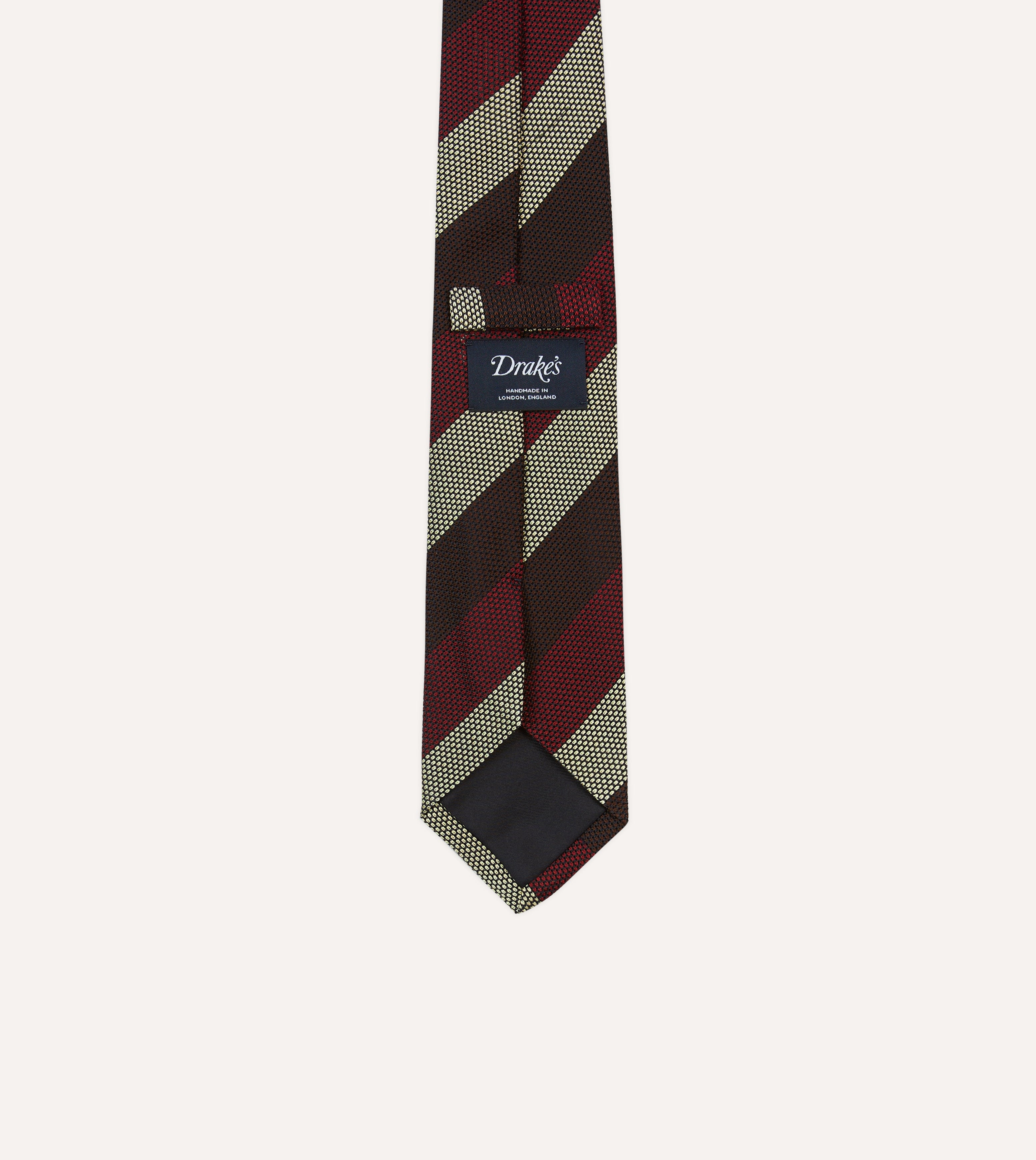 Hand Rolled Silk Grenadine Tie - Brown, Red & Ecru Block Stripes | Premium Men's Necktie for Business, Weddings & Formal Occasions