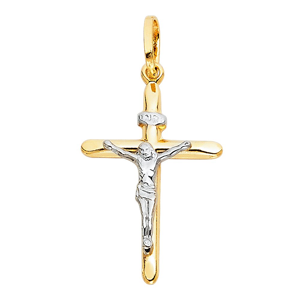 14K Two Tone Gold Crucifix Cross Religious Charm Pendant for Men & Women - Perfect for Gifts, Baptism, First Communion & Everyday Faith Jewelry