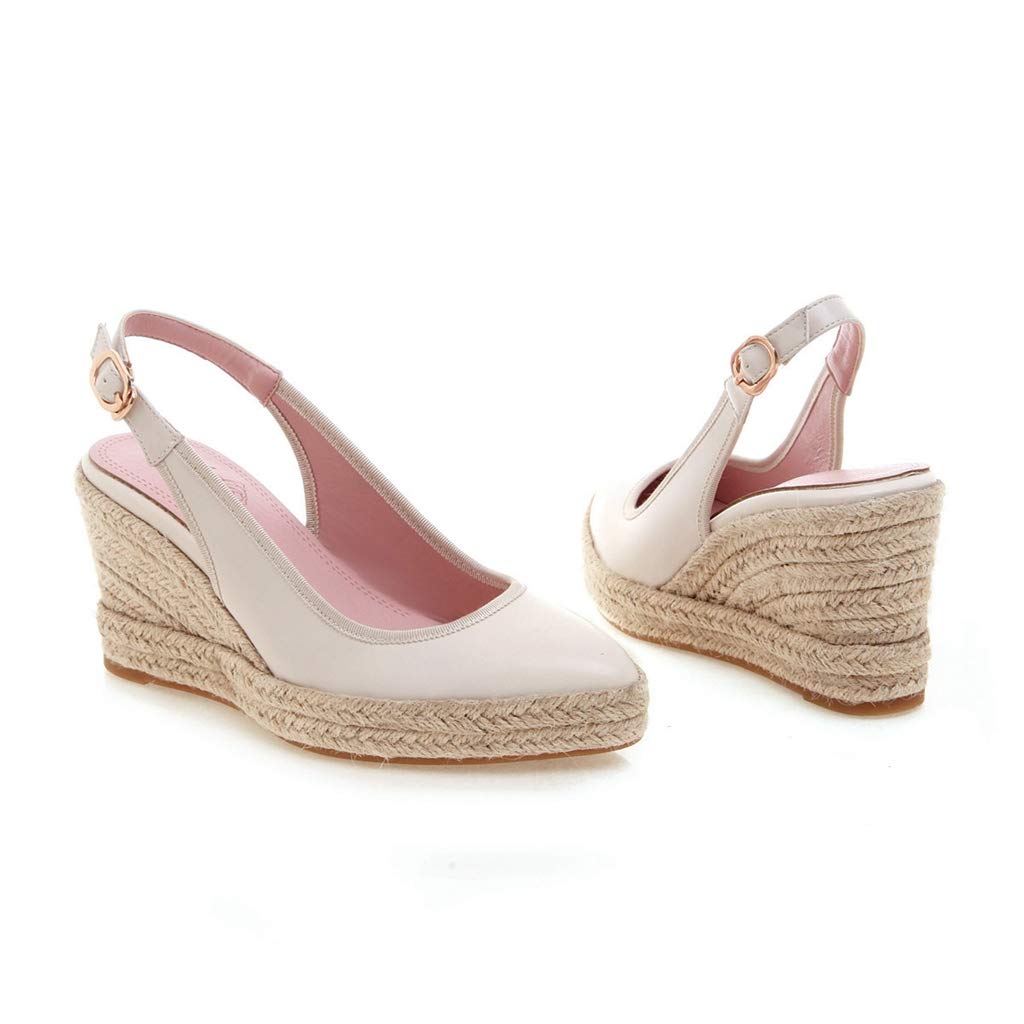 Mioke Women's Espadrille Wedge Sandals - Pointed Toe Slingback Strap Chunky Heel Dress Shoes for Summer Weddings & Beach Vacations