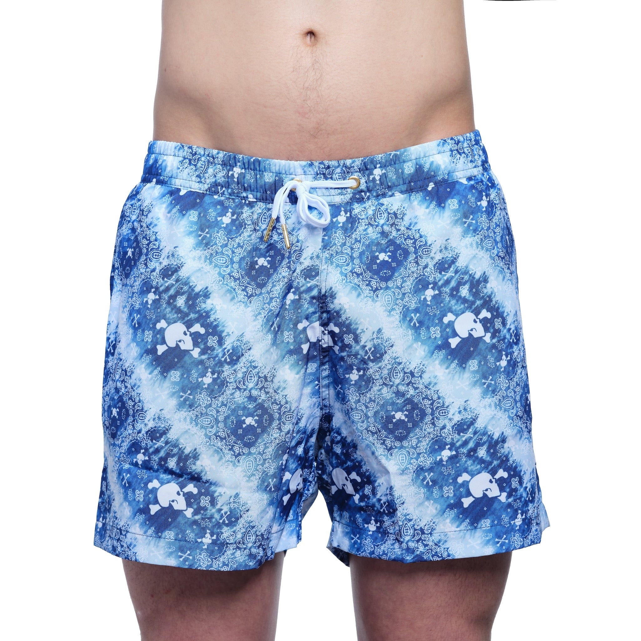 Indigo Bandana Print Swim Shorts for Men - Quick Dry Beach Swimwear with Pockets - Perfect for Swimming, Surfing, and Summer Vacations