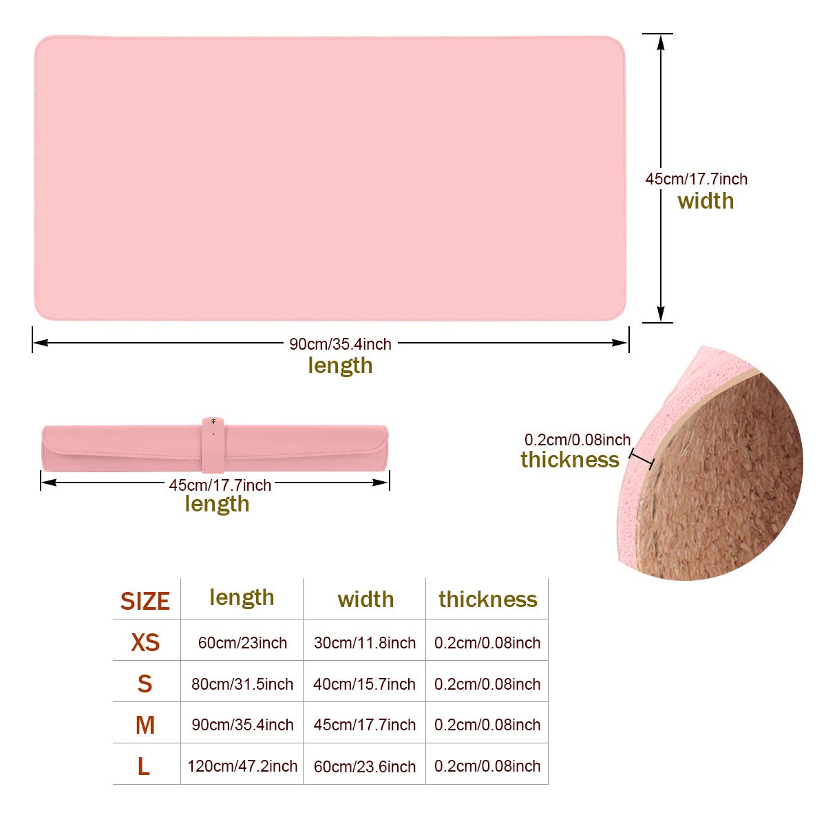 Eco-Friendly Cork & Leather Desk Mat - Waterproof Office Pad for Work & Gaming (Pink, 24x12Inch)