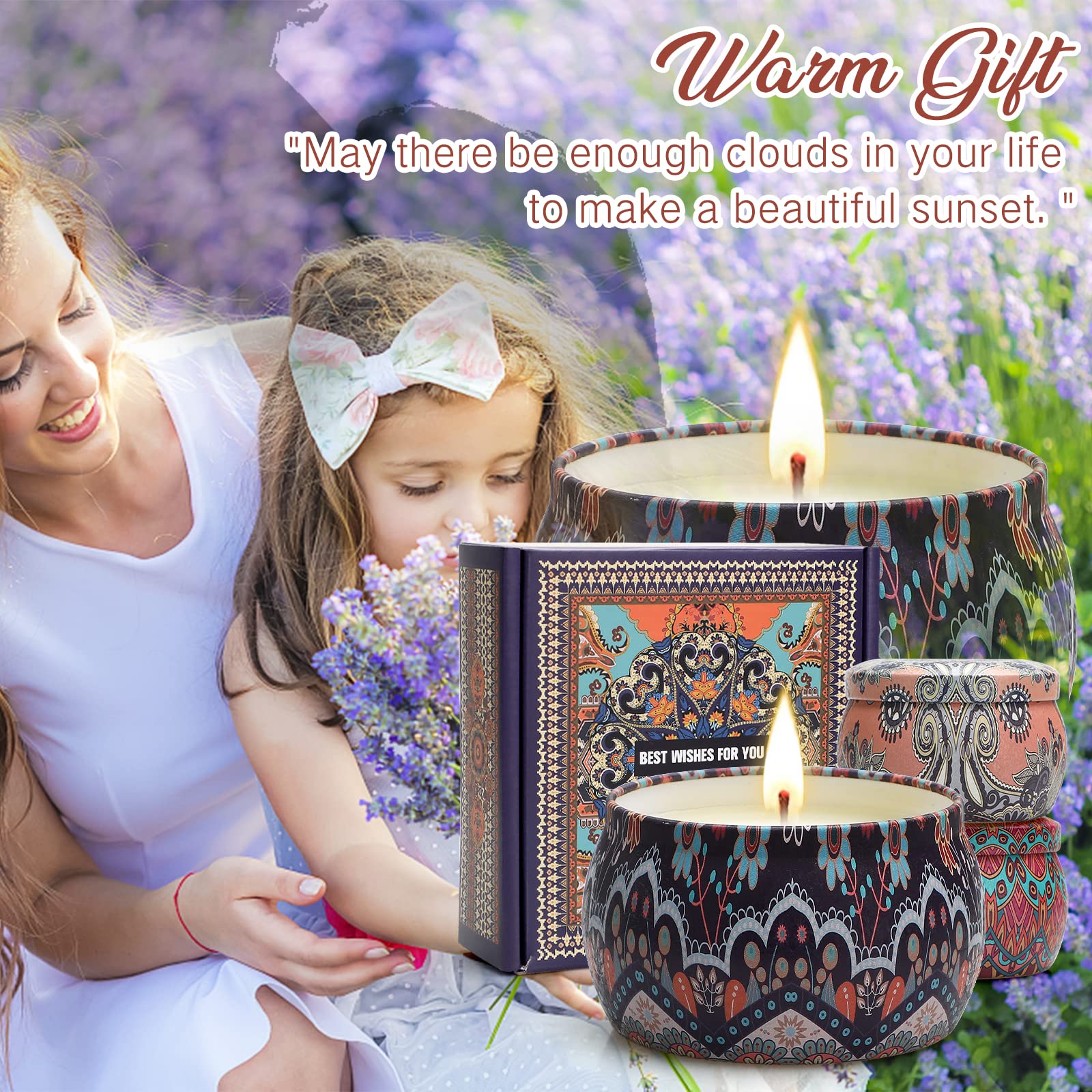 Lavender Scented Candles Gift Set - 4 Pack Aromatherapy Candles with 8% Essential Oils for Stress Relief & Relaxation - Perfect Birthday, Anniversary Gifts for Women, Girlfriend, Mom & Teacher - Ideal for Home Spa, Yoga & Meditation Sessions