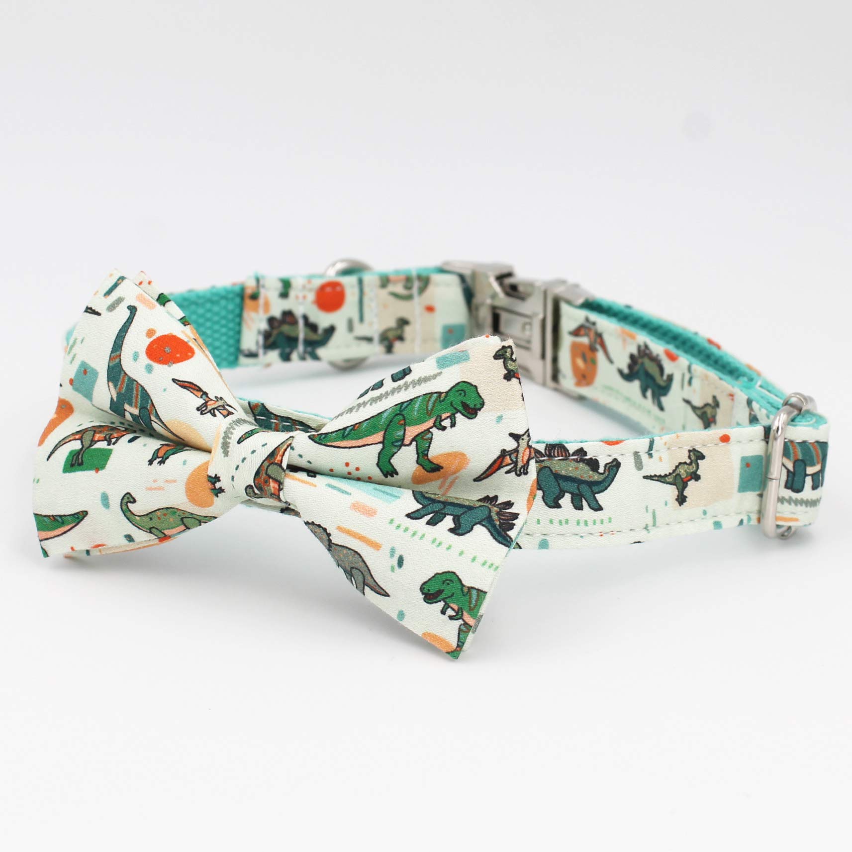 Dinosaur Dog Collar with Bow Tie - Adjustable Pet Collar for Small to Medium Dogs | Perfect Gift for Boy Puppies | Great for Birthday, Halloween Costumes & Daily Walks