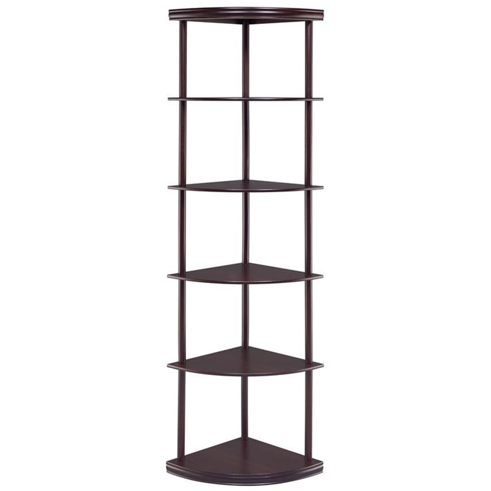 BOWERY HILL 5-Shelf Wooden Corner Bookcase - Mahogany Finish, Space-Saving Storage for Living Room, Bedroom, Office & Study
