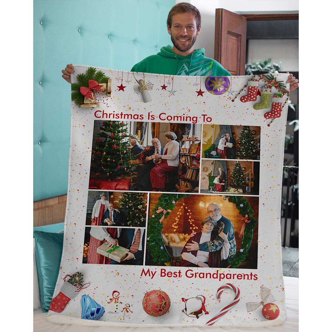 Personalized Christmas Throw Blanket - Custom Photo & Name Blanket with Family Quotes - Sherpa Fleece 50