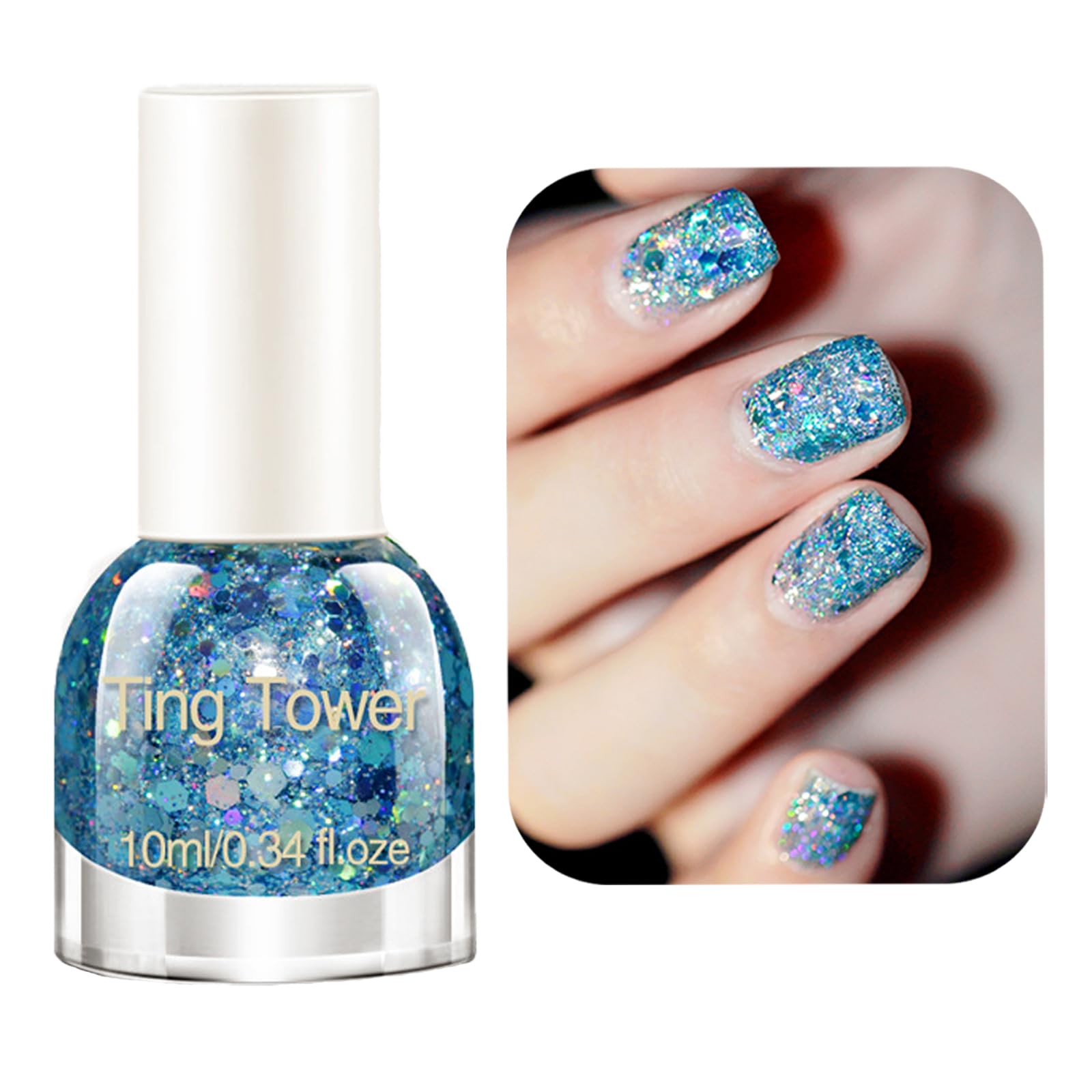 Blue Glitter Nail Polish - 10ML Holographic Rainbow Nail Polish with Iridescent Sparkle - Quick Dry Shimmer Nail Polish for DIY Nail Art - Perfect for Parties, Weddings, and Special Occasions