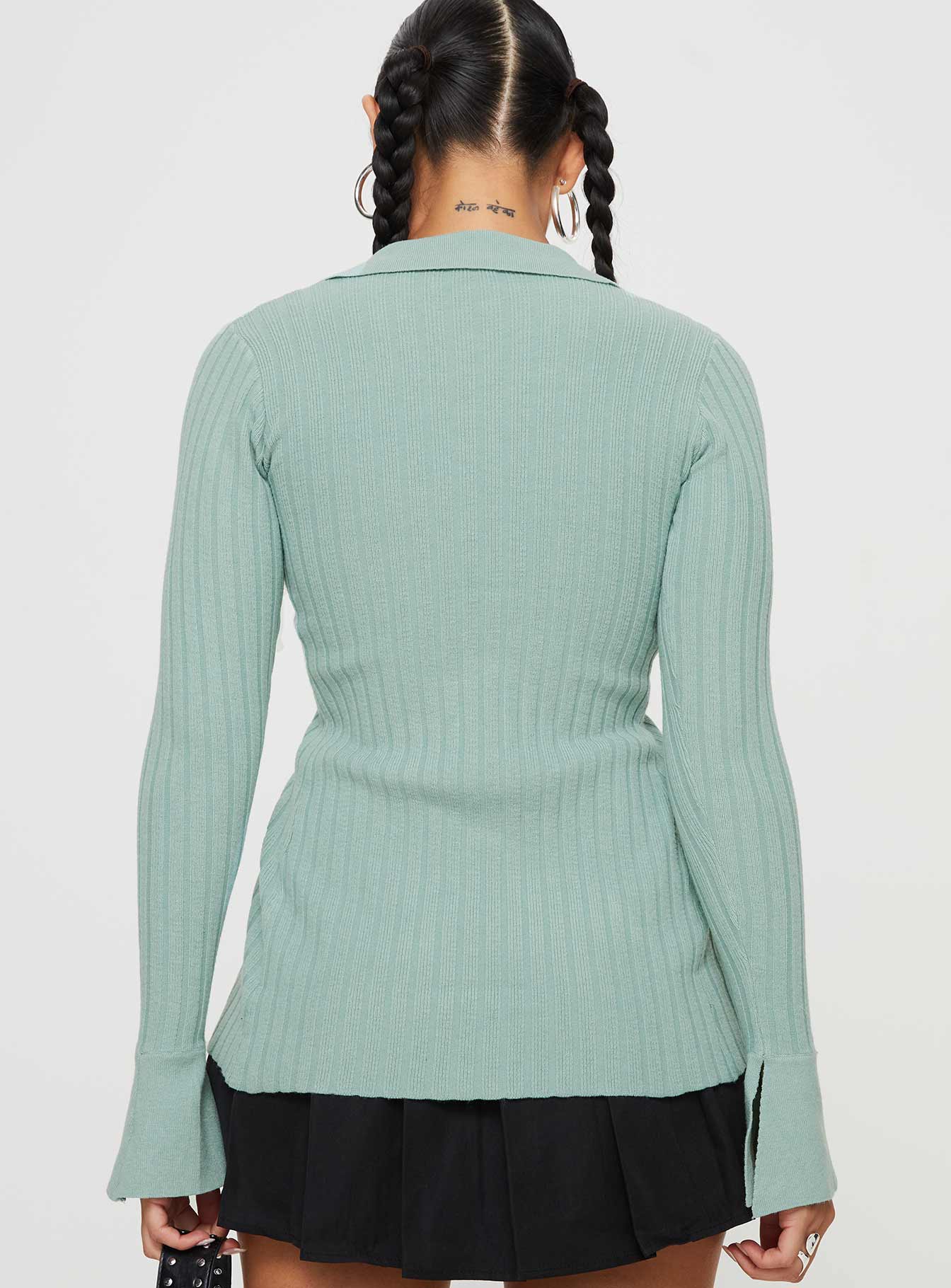 Anneke Collared Cardigan Women's Green Knit Sweater - Perfect for Office Wear, Casual Outfits & Fall Layering