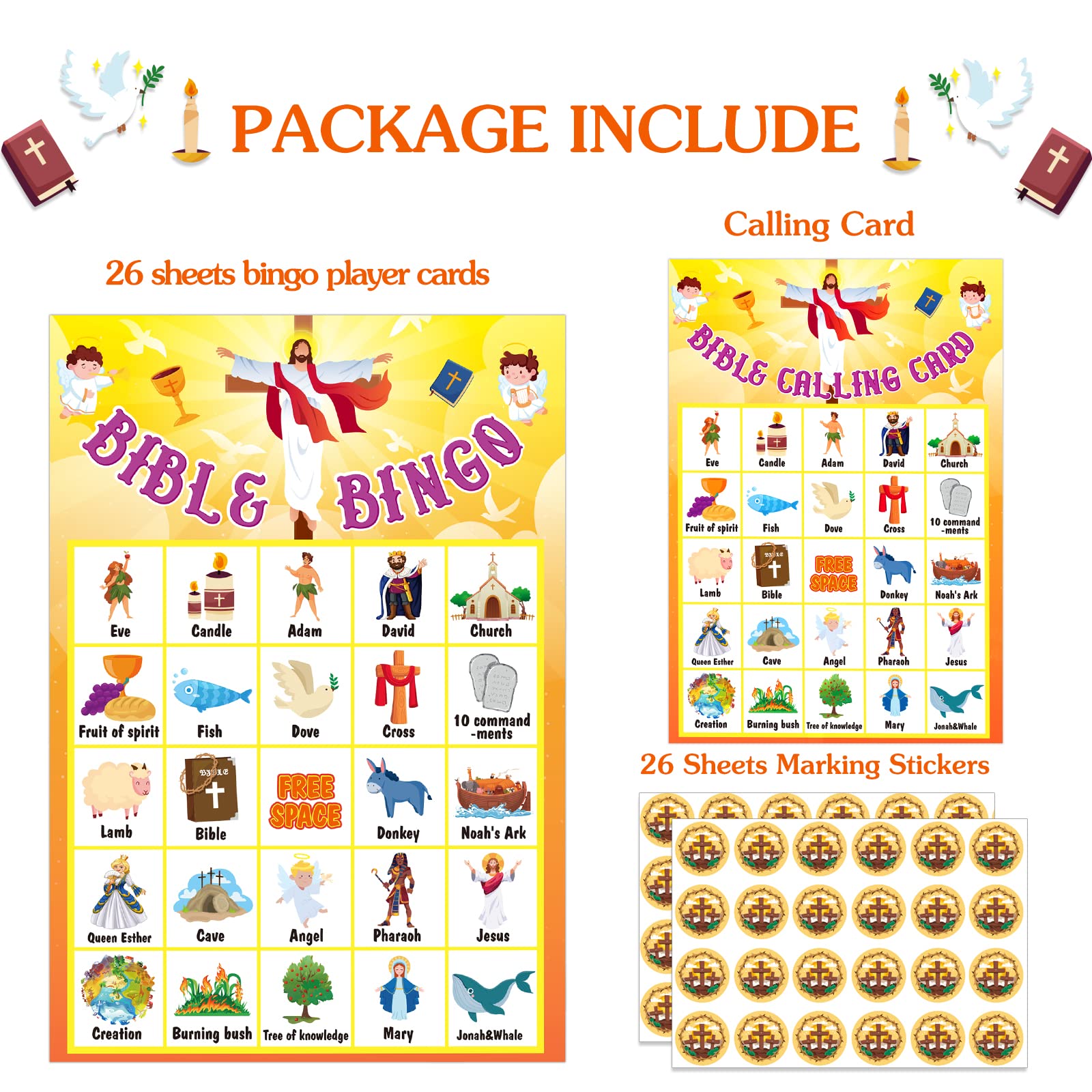 Christian Bible Bingo Game Set for Kids & Adults - 26 Player Religious Bingo Cards with Nativity Theme | Perfect for Vacation Bible School, Sunday Church Events, Holiday Parties & Easter Celebrations | Fun Bible Learning Activity for Family Gatherings & Faith-Based Events