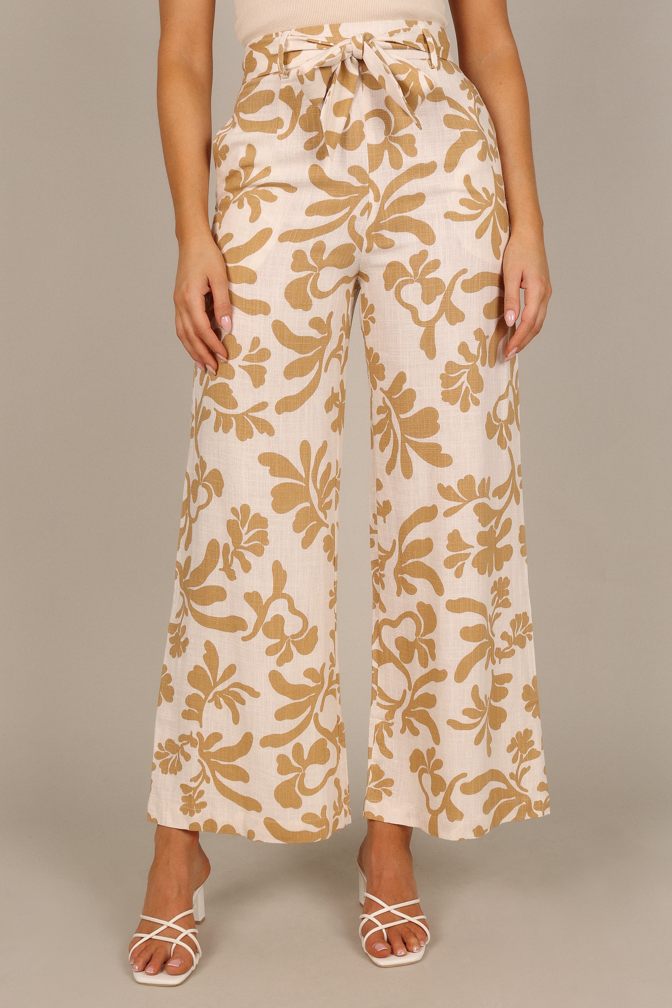 Digby High Waisted Pants for Women - Comfortable Tan Print Trousers with Stretchy Waistband | Perfect for Office, Travel & Casual Wear