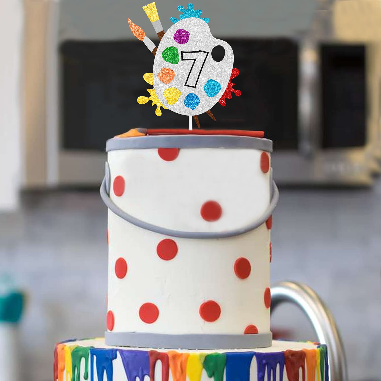 7th Birthday Slime Cake Topper - Artistic Palette Painting Graffiti Design for Boys & Girls - 7 Years Old Party Decorations - Perfect for Birthday Cakes, Cupcakes, and Dessert Tables