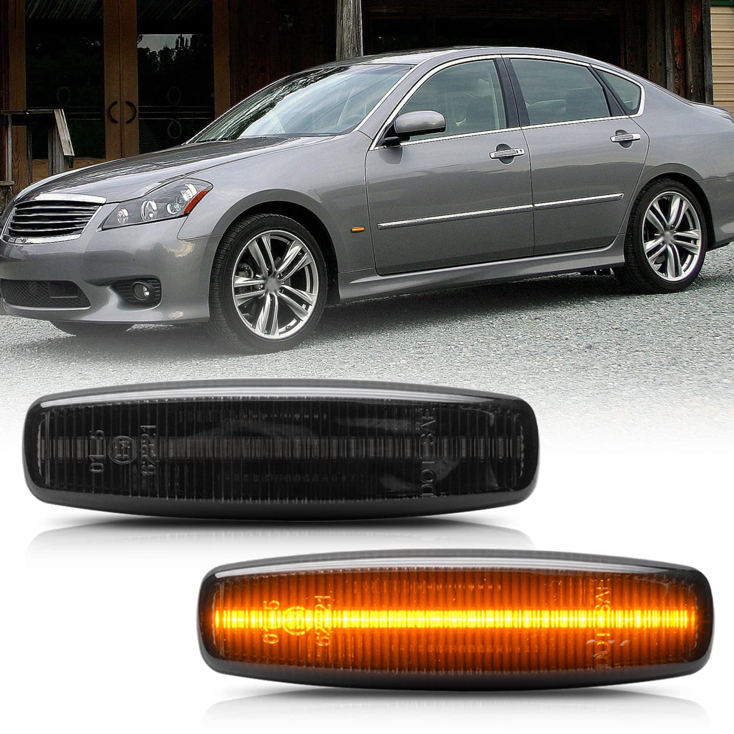 2008-2010 Infiniti M35 M45 Smoked Lens Amber LED Side Marker Lights - Front Fender Turn Signal Assembly - Waterproof & Durable for Night Driving & Off-Road Use