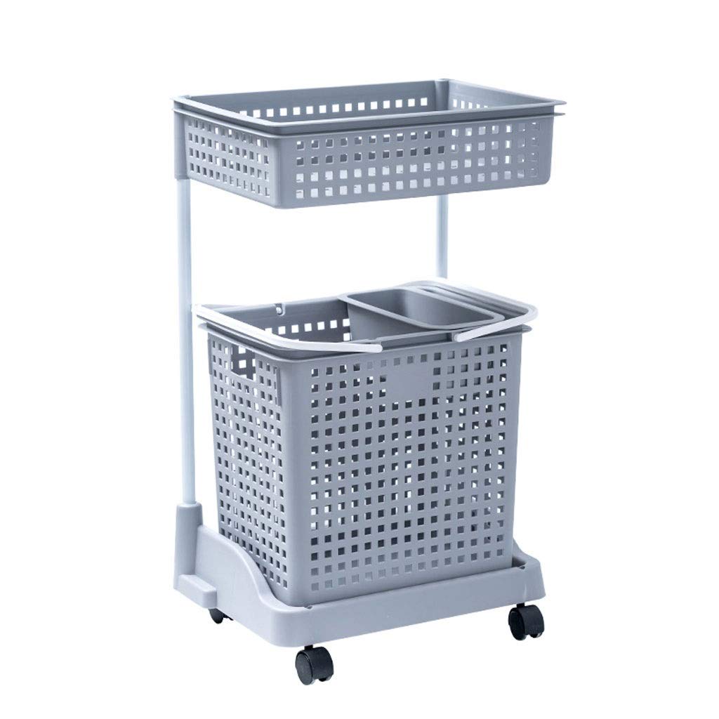KDD Foldable Laundry Hamper with Detachable Storage Baskets - 2-Tier Plastic Bathroom Clothes Organizer, Space-Saving Pulley System (Gray) - Perfect for Small Spaces, Dorm Rooms & Apartment Living
