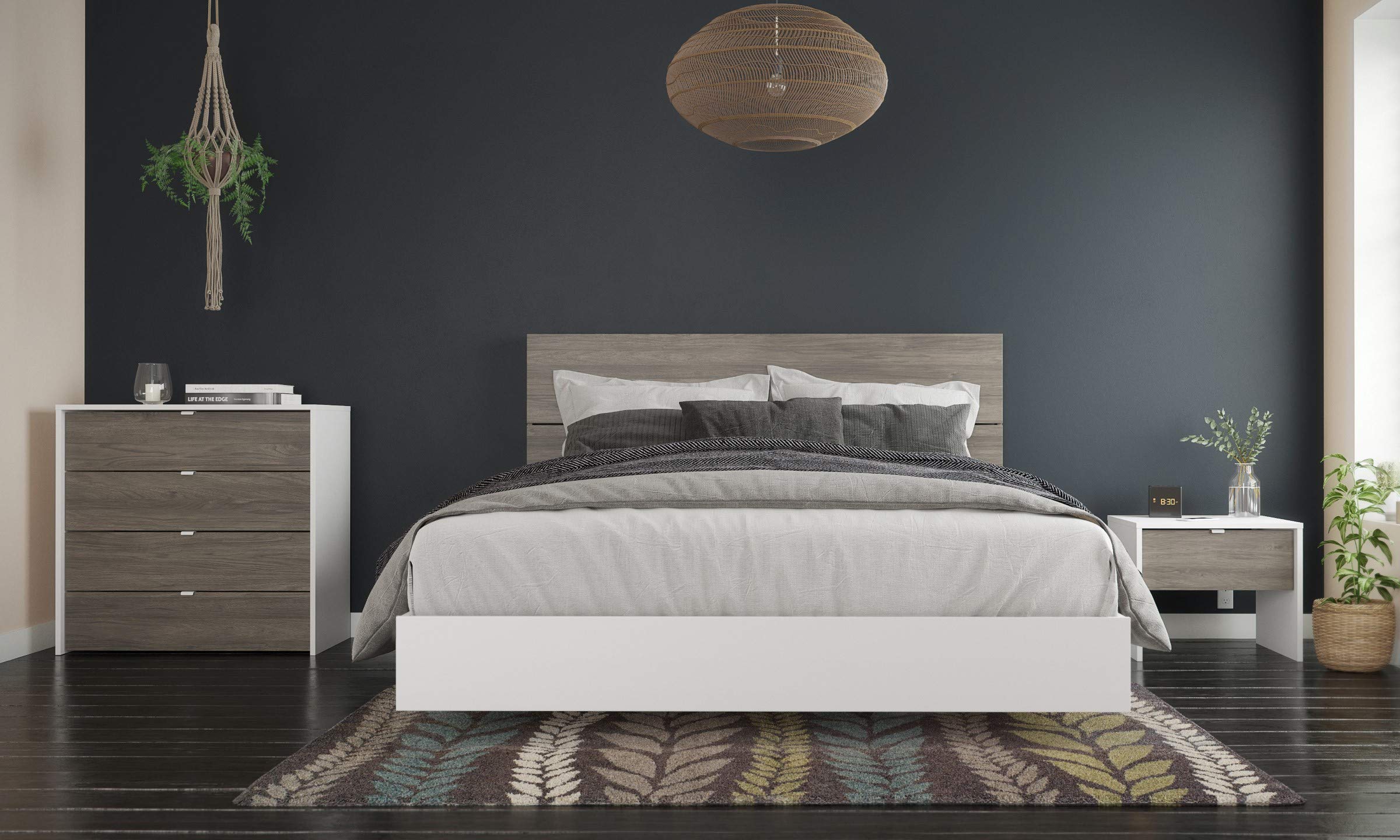 Nexera 402658 4-Piece Queen Bedroom Furniture Set - Wooden Bed Frame with Headboard, Nightstand & Dresser for Modern Home Decor | Perfect for Master Bedroom, Guest Room or Apartment