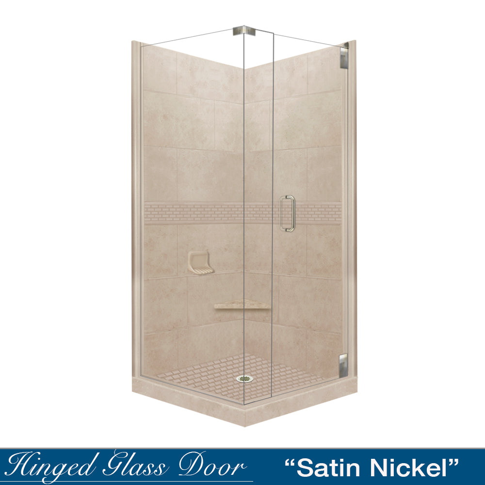 Corner Brown Sugar Sistine Stone & Classic Stone Accent DIY Shower Remodel Kit - Easy Bathroom Upgrade for Modern Home Renovation