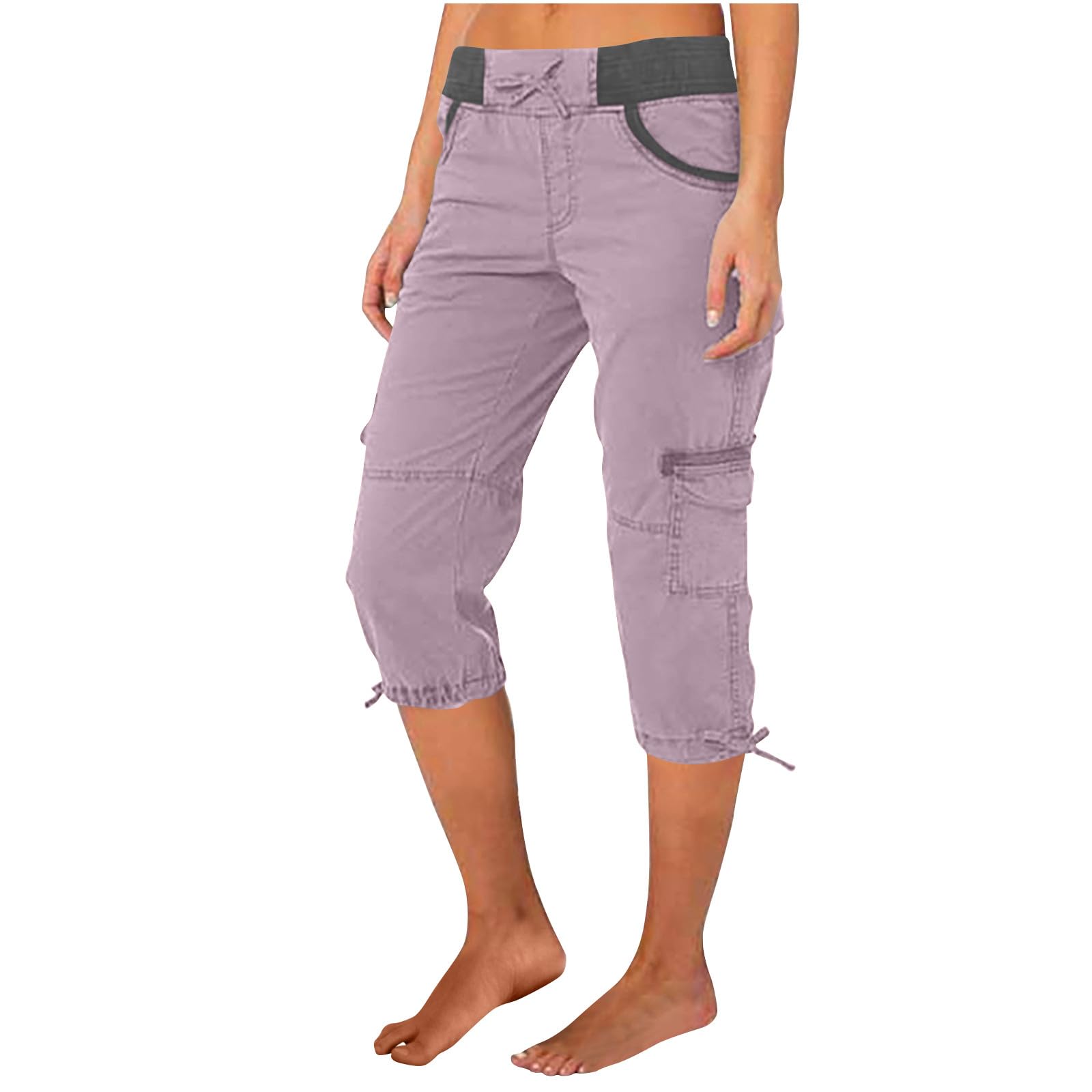 LEHOZIHEQ Women's Casual Summer Capri Pants - High Waist Wide Leg Joggers with Drawstring & Pockets | Comfortable Elastic Waist Lounge Pants for Yoga, Travel & Everyday Wear