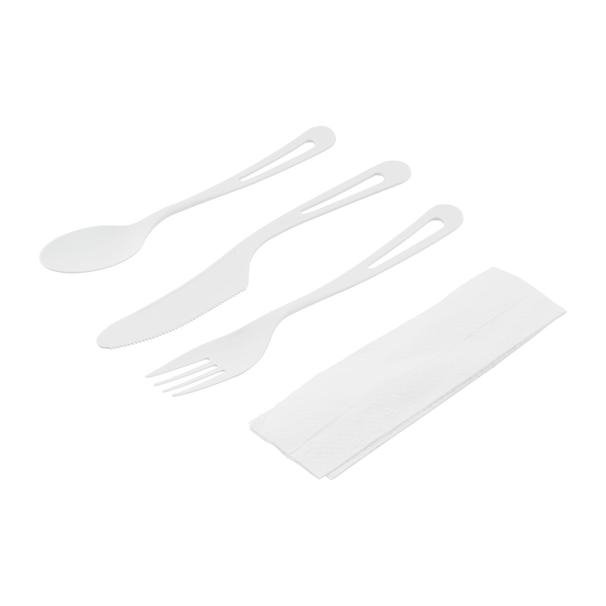 Eco-Friendly Compostable CPLA Plastic Cutlery Set - 100-Piece Box with Heat-Resistant Forks, Knives & Spoons | Includes White Napkins & Biodegradable Wrapper | Perfect for Parties, Picnics & Takeout Meals