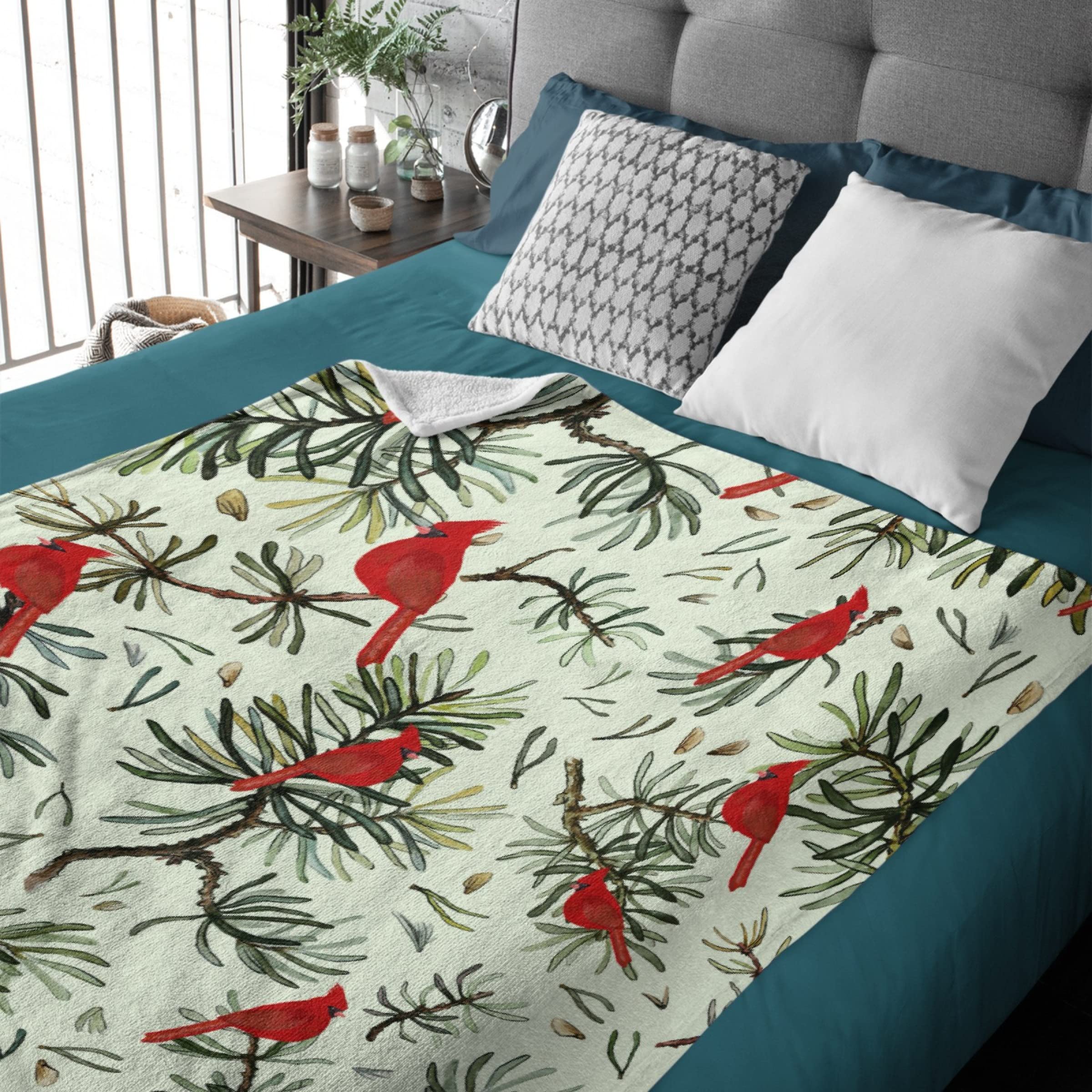 Darani Christmas Cardinals Birds Lightweight Super Soft Cozy Throw Blanket - Warm Flannel Blanket 50x70 Inches for Couch, Bed, Sofa - Perfect for Winter, Gifts, and Family Use