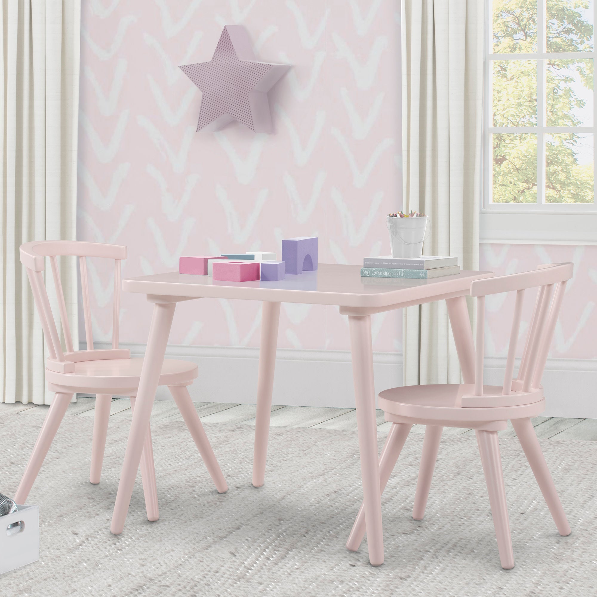Windsor Dining Table and 2 Chairs Set - Solid Wood Kitchen Table with Matching Chairs for Small Space Dining Room, Breakfast Nook or Apartment