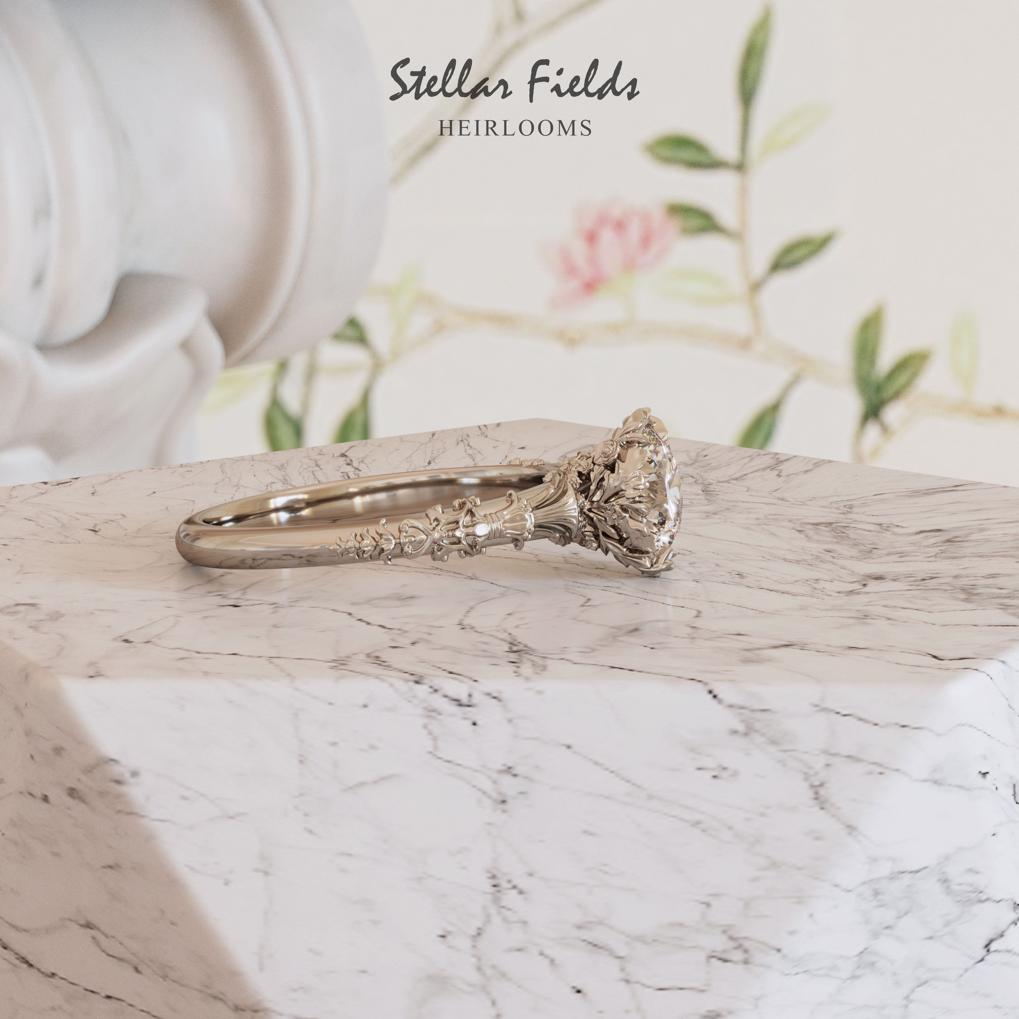 Custom Handmade Noah & Elise Heirloom Floral Engagement Ring - Unique Vintage-Inspired Design for Weddings, Proposals & Anniversary Gifts