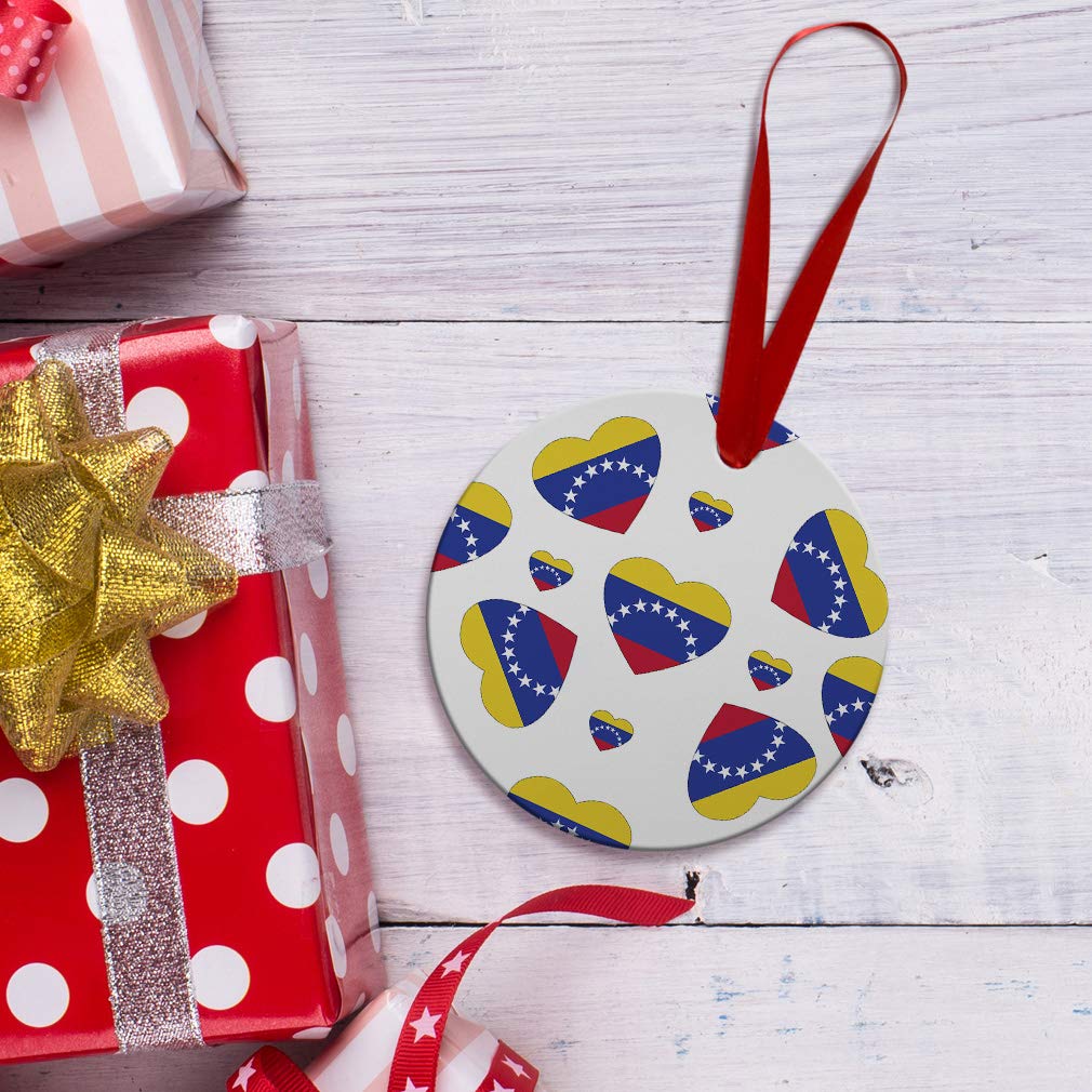 Venezuela Flag Aluminum Christmas Ornament - Round Heart-Shaped Xmas Tree Decoration for Holiday Love & Patriotism | Perfect for Home, Office & Gift Giving
