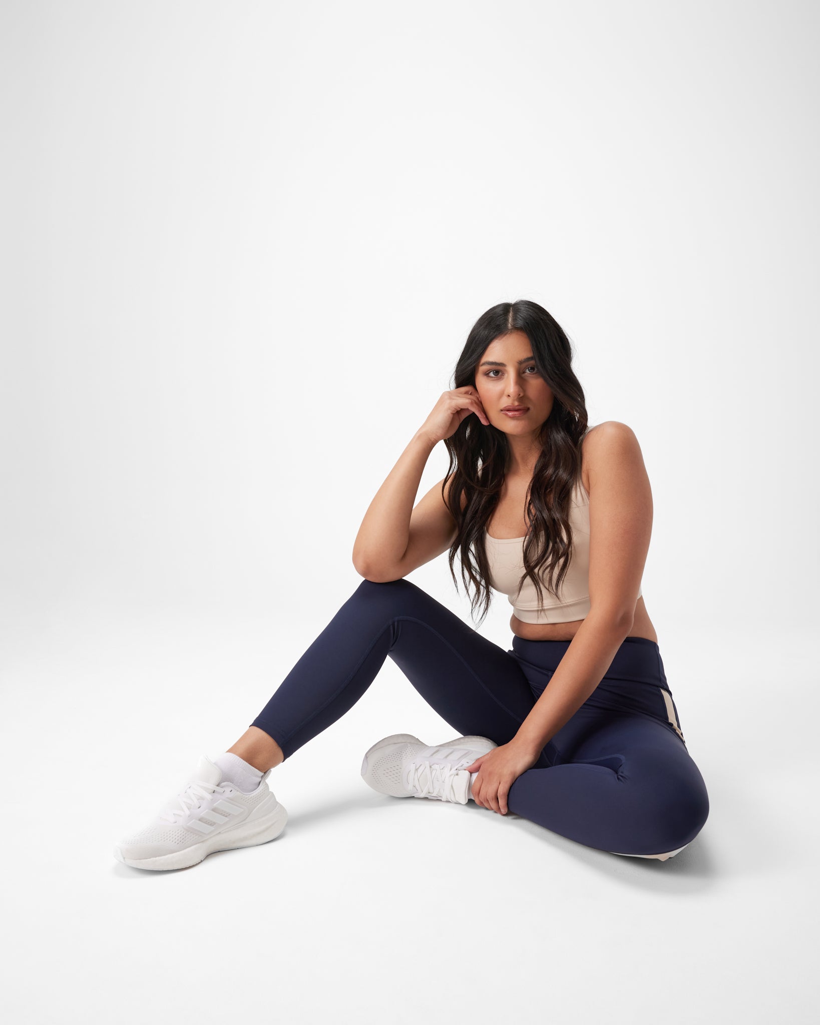 INSPORT Women's Escape Panel Full-Length Yoga Tights - Navy/Cream - High Waist Workout Leggings for Running, Gym & Lounge