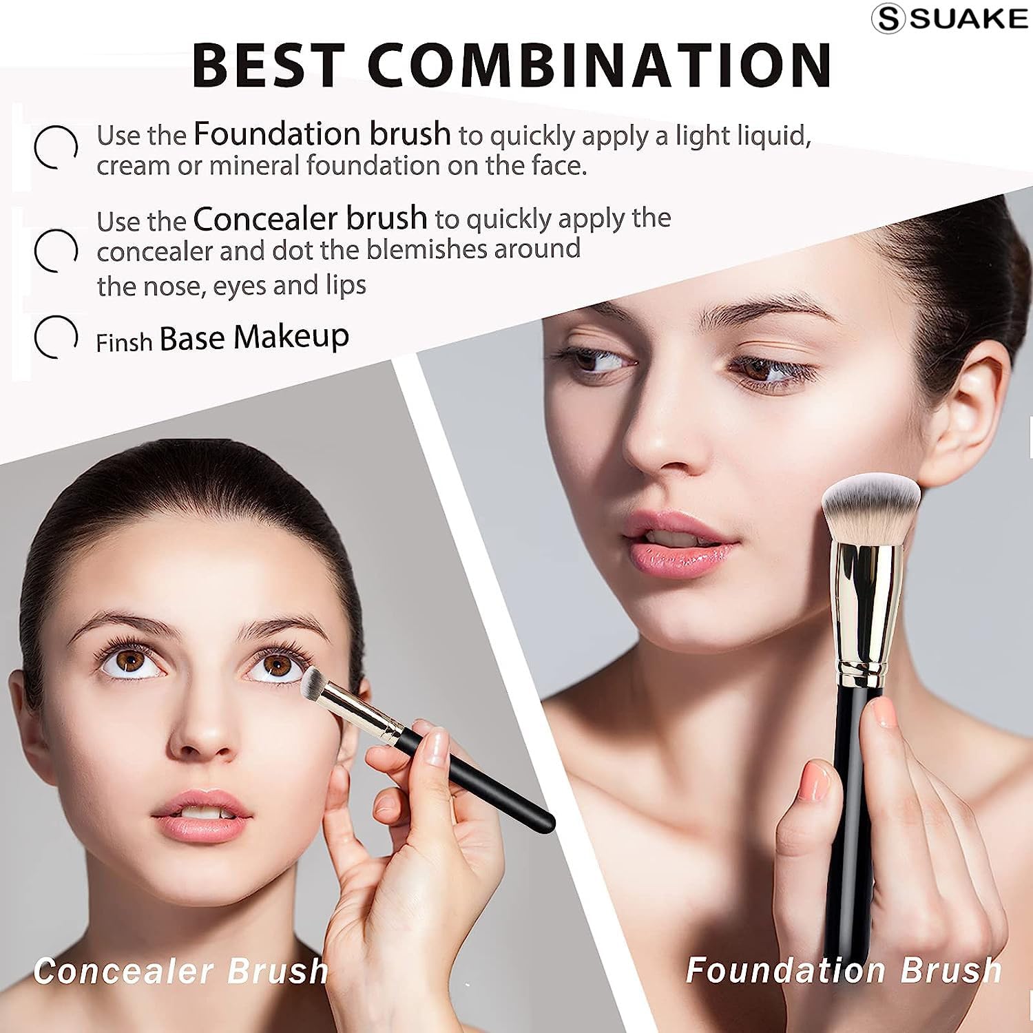 Suake 10-Piece Professional Makeup Brush Set - Premium Synthetic Bristles, Ultra Soft Powder Brush, Foundation Brush & Eyeshadow Brush for Flawless Face & Eye Makeup (Black & Silver) - Perfect for Daily Makeup, Bridal Looks & Professional Makeup Artists