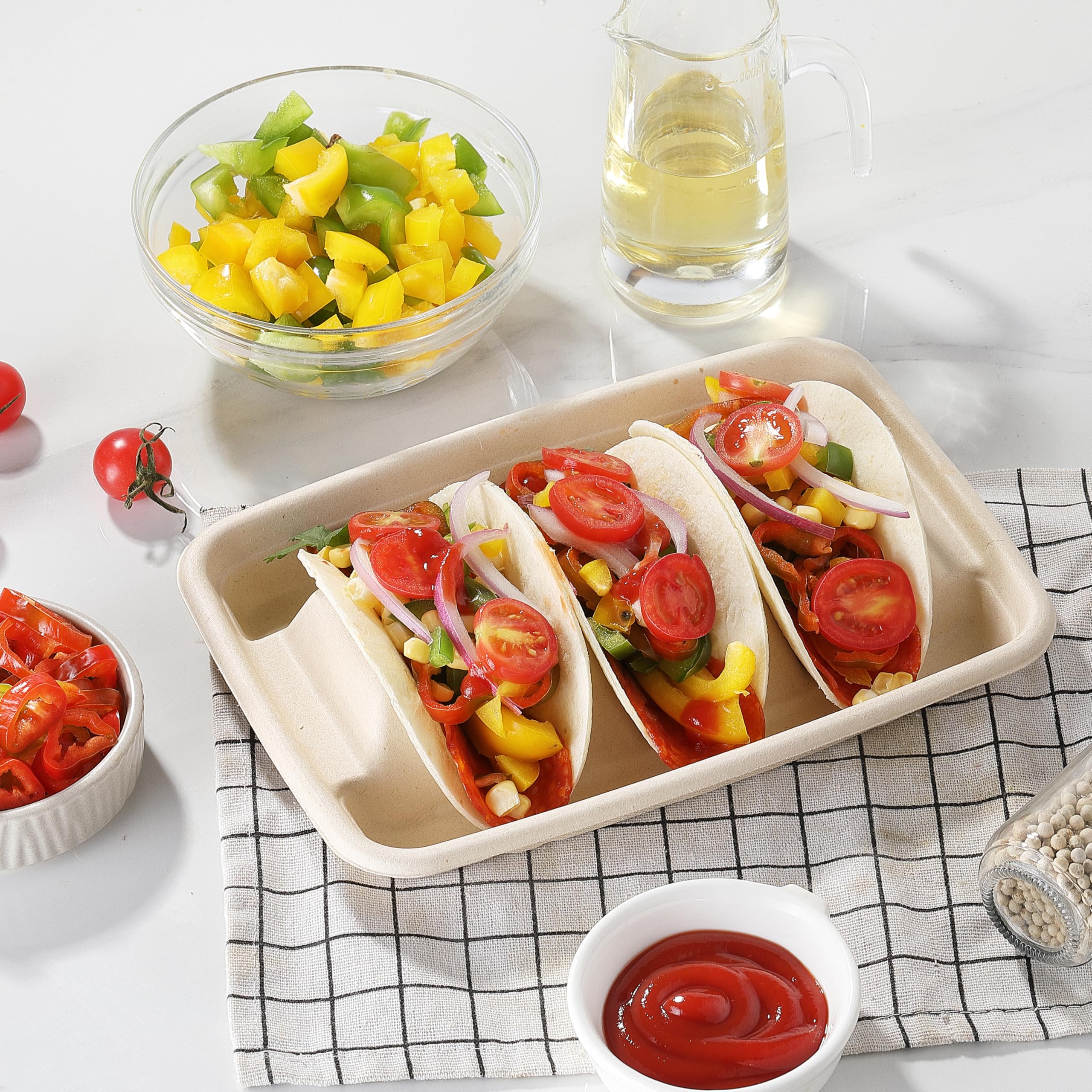 20-Pack Disposable Taco Holders with Dividers - COKUMA Taco Serving Stand for 3 Tacos | Perfect for Taco Tuesday Parties, Mexican Fiesta & Family Gatherings