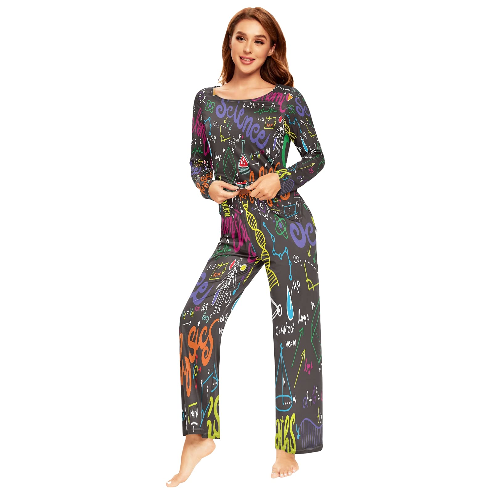 ALAZA Women's 2-Piece Long Sleeve Pajama Set with Physics & Math Formulas - Soft Sleepwear, Cozy Nightwear & Lounge Outfit for Science Lovers | Perfect for Relaxing, Studying or Gift for Nerdy Friends