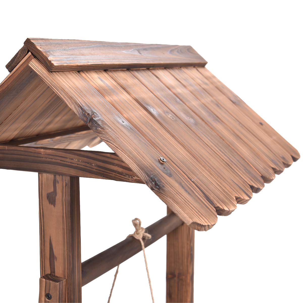 ReunionG Outdoor Wooden Wishing Well Planter with Hanging Flower Bucket - Rustic Garden Decor for Patio, Yard & Home - Perfect for Flowers, Herbs & Outdoor Decorating
