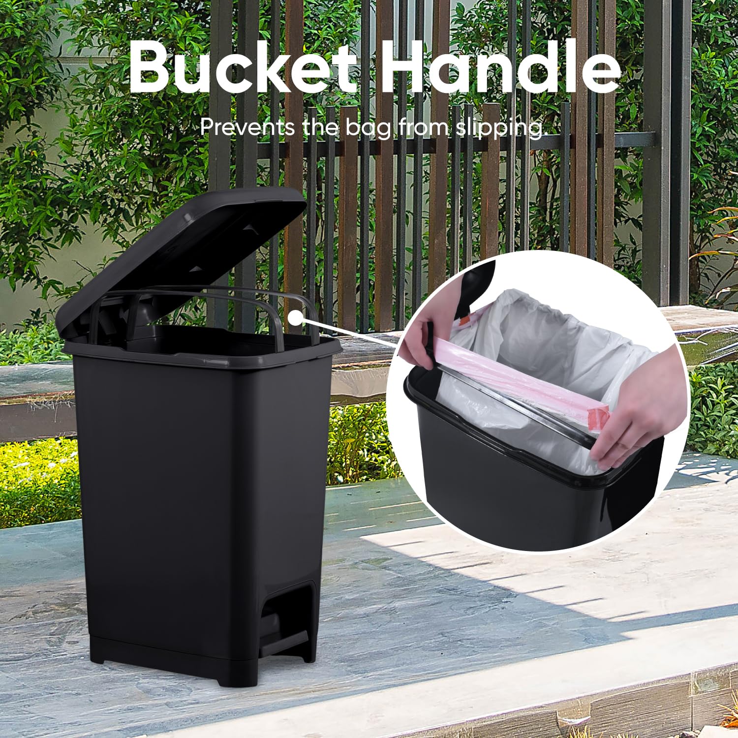 Superio 64 Qt Slim Step-On Pedal Trash Can - 16 Gallon Black Kitchen & Home Garbage Bin with Durable Metal Pedal | Perfect for Under Sink, Office, Bathroom & Outdoor Waste Disposal