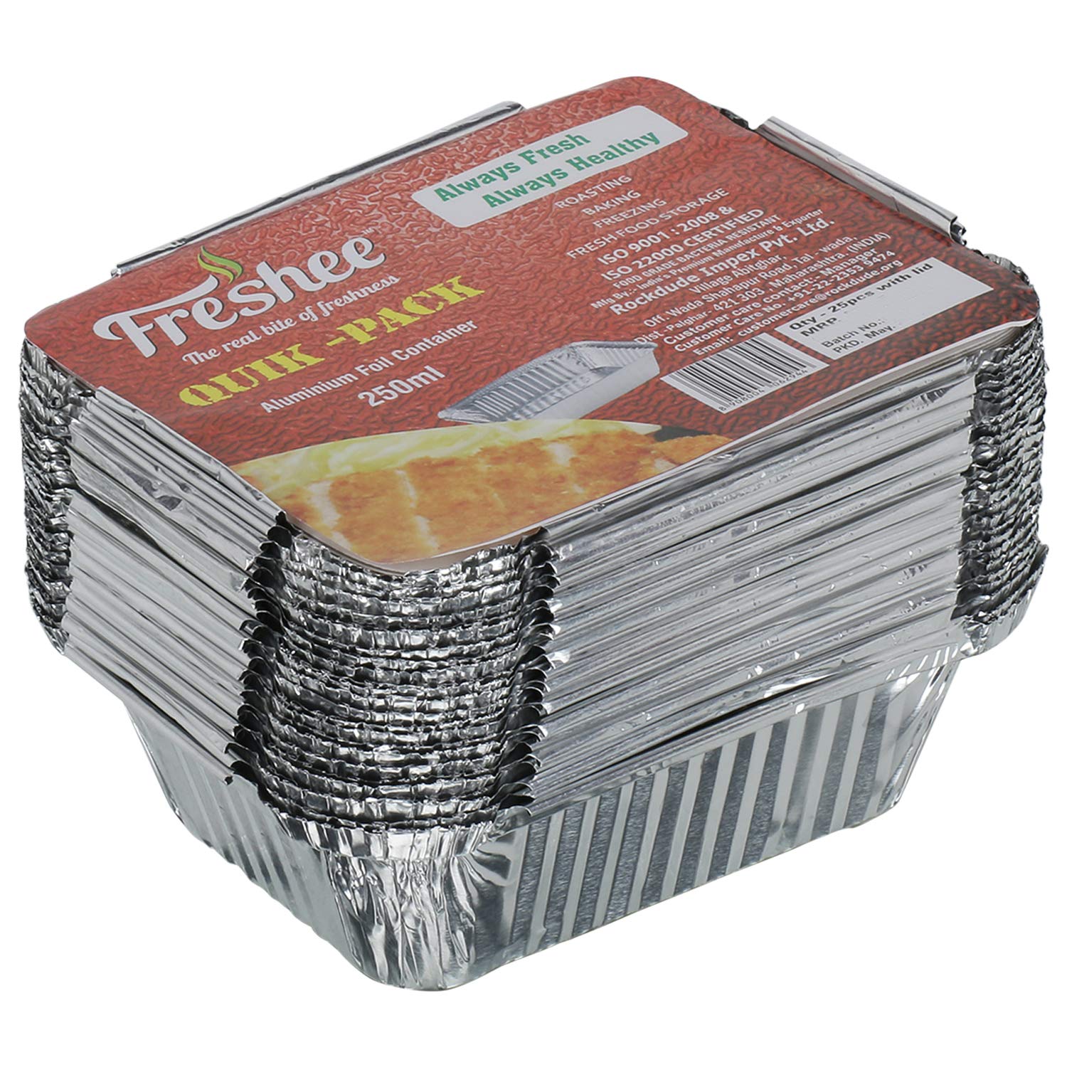 Freshee 50-Pack Aluminum Foil Containers with Lids - 250ml Disposable Food Storage Containers for Meal Prep, Takeout, and Leftovers | Perfect for Restaurants, Catering, and Home Kitchen Use