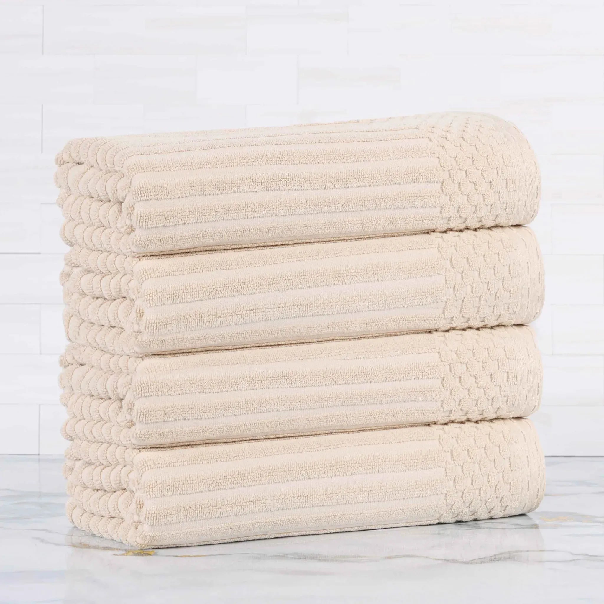 Premium Soho Ribbed Cotton Bath Towel Set of 4 - Ultra Absorbent, Soft & Quick-Drying Luxury Towels for Spa, Bathroom, Pool & Beach Use