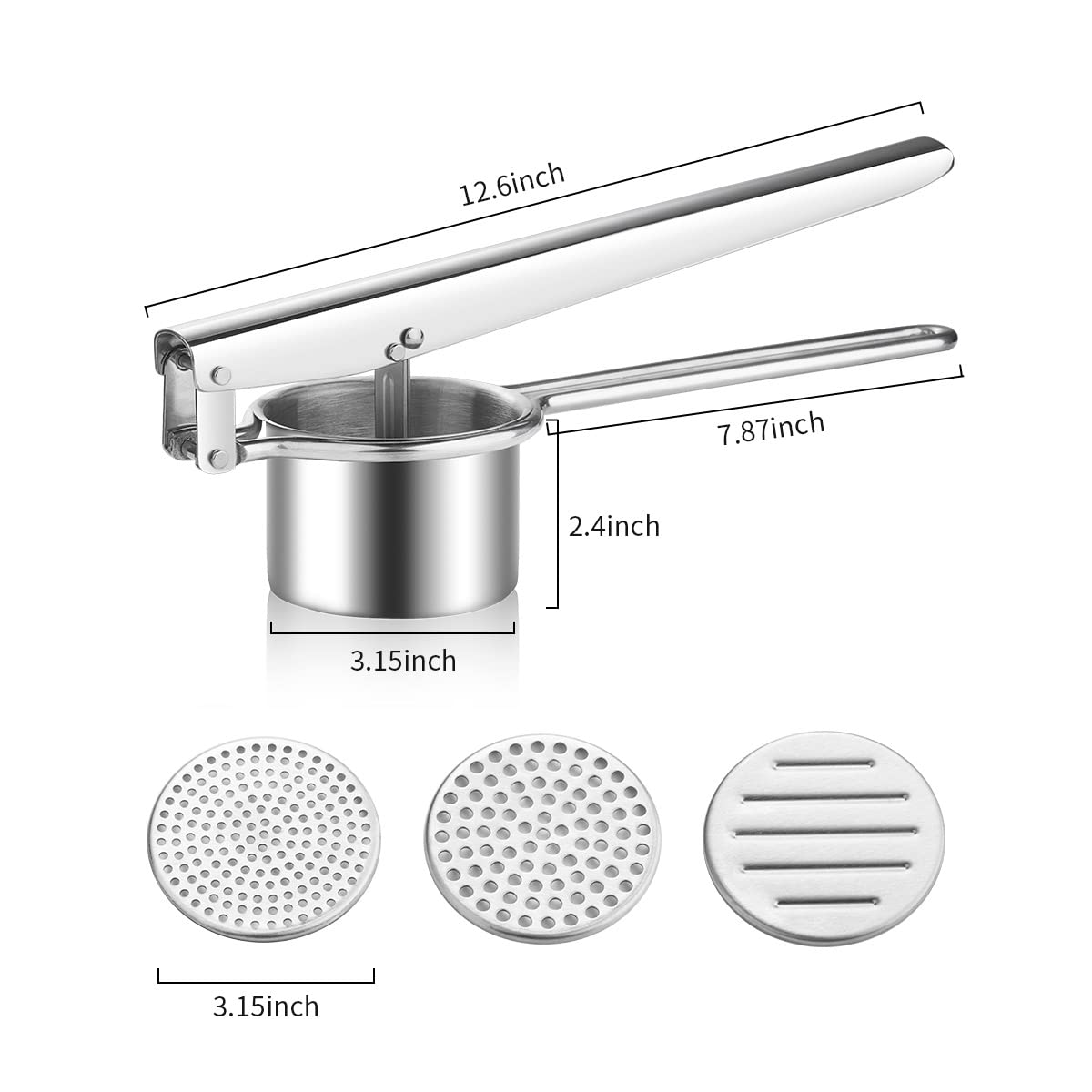Stainless Steel Potato Masher & Ricer - Heavy Duty Kitchen Tool for Smooth Mashed Potatoes, Cauliflower Rice - Perfect for Thanksgiving, Baby Food & Meal Prep