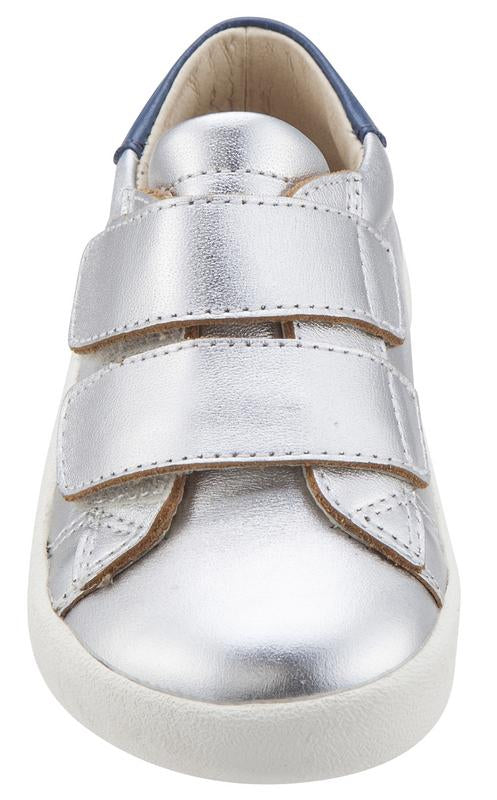 Old Soles 5017 Toddy Bicolor Sneakers for Boys & Girls - Silver & Denim Blue Leather Shoes with Hook & Loop Straps | Comfortable Casual Wear for School & Playtime