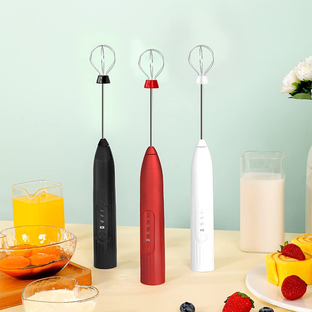 Rechargeable Handheld Milk Frother with 3 Speed Settings & 2 Stainless Steel Whisks - 1.2 x 10.4 Inch - Perfect for Lattes, Cappuccinos, Hot Chocolate & Home Coffee Brewing