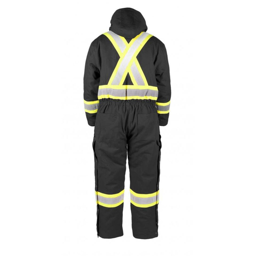 Terra Men's High Visibility Insulated Coverall 116571BK - Black Workwear for Construction, Road Work & Winter Safety