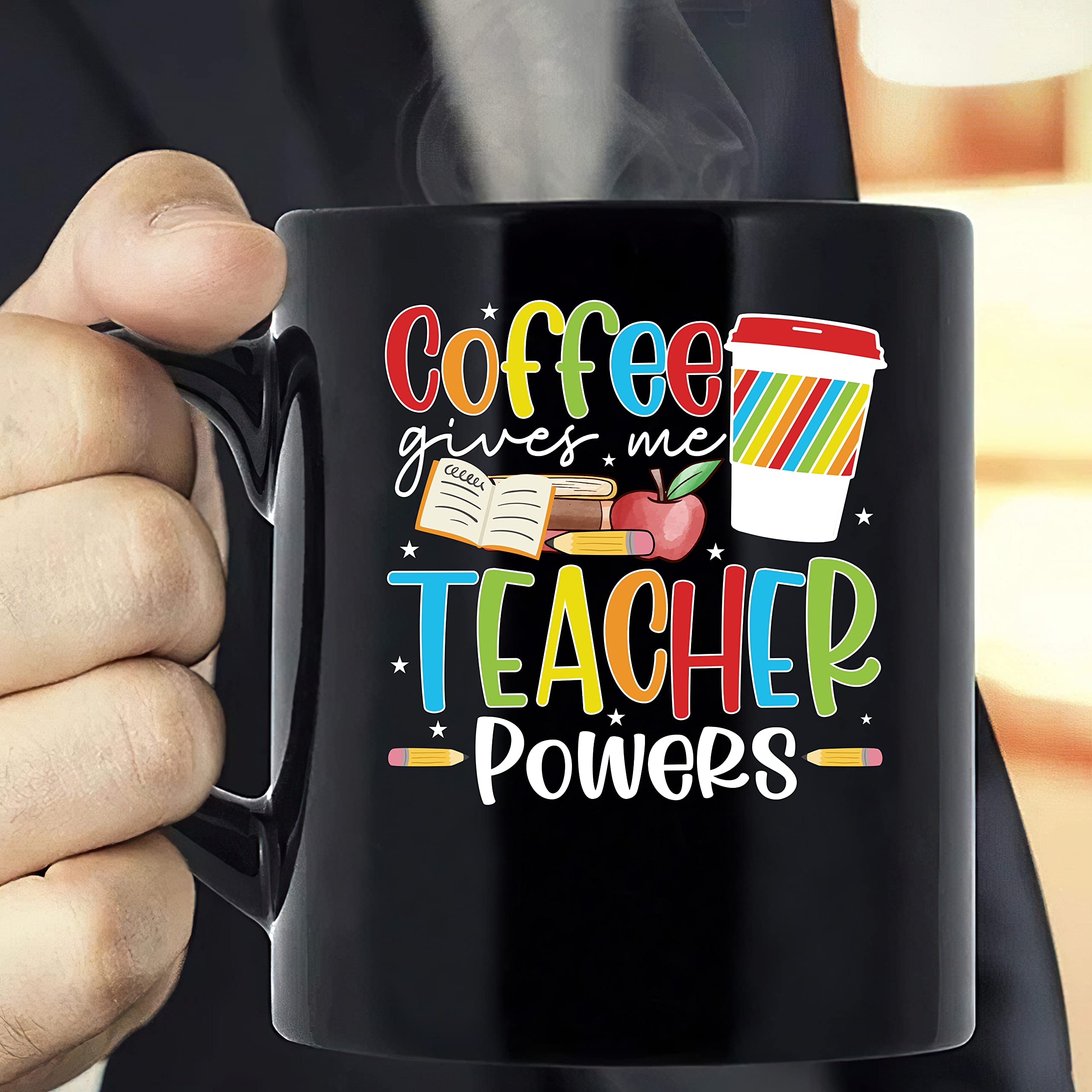 Funny Teacher Coffee Mug - 'Coffee Gives Me Teacher Powers' 11 Oz Ceramic Cup | Best Gift for Educators, Teachers, Professors | Perfect for Classrooms, Staff Rooms & Teacher Appreciation