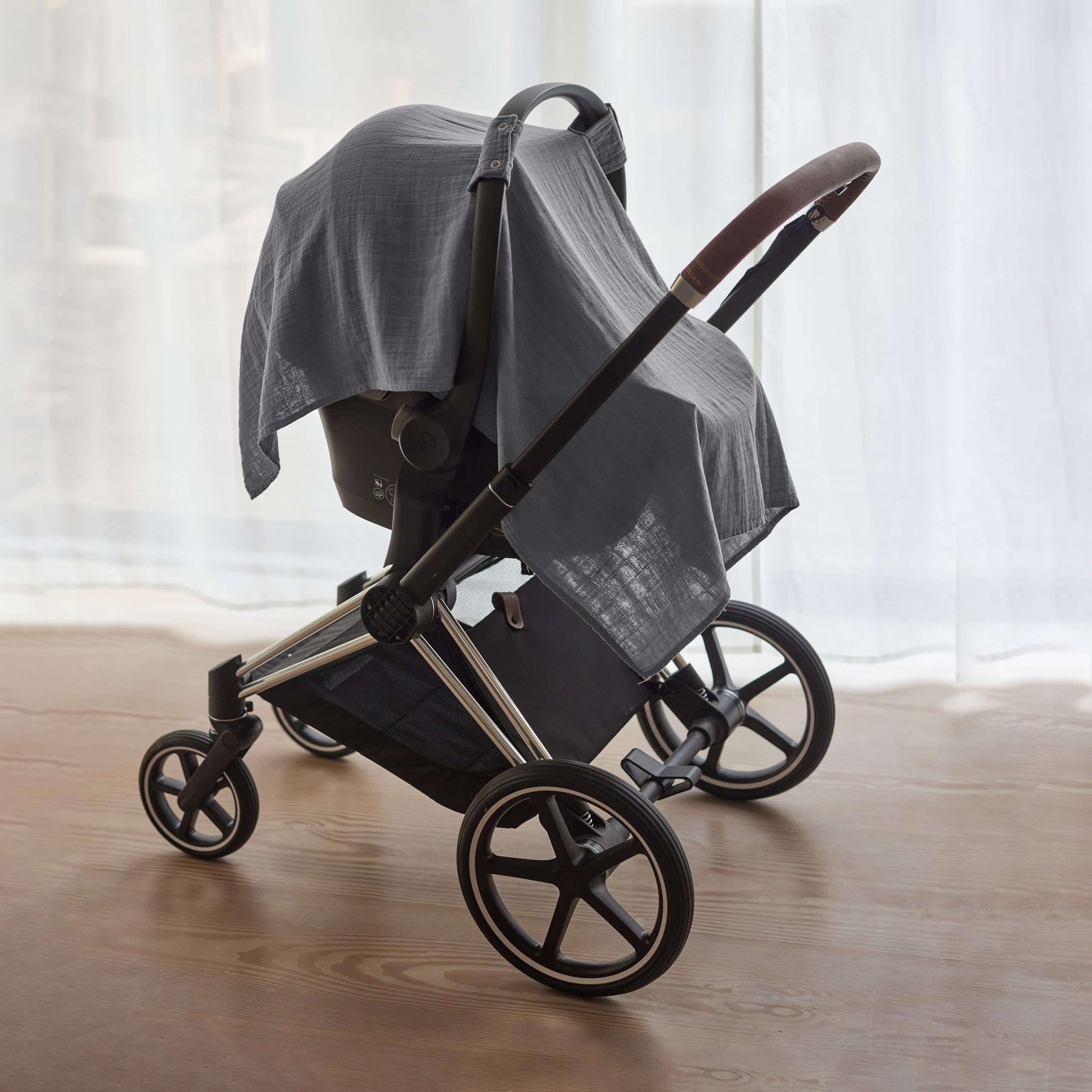 Organic Cotton Baby Car Seat Cover & Canopy - 100% Muslin, 43