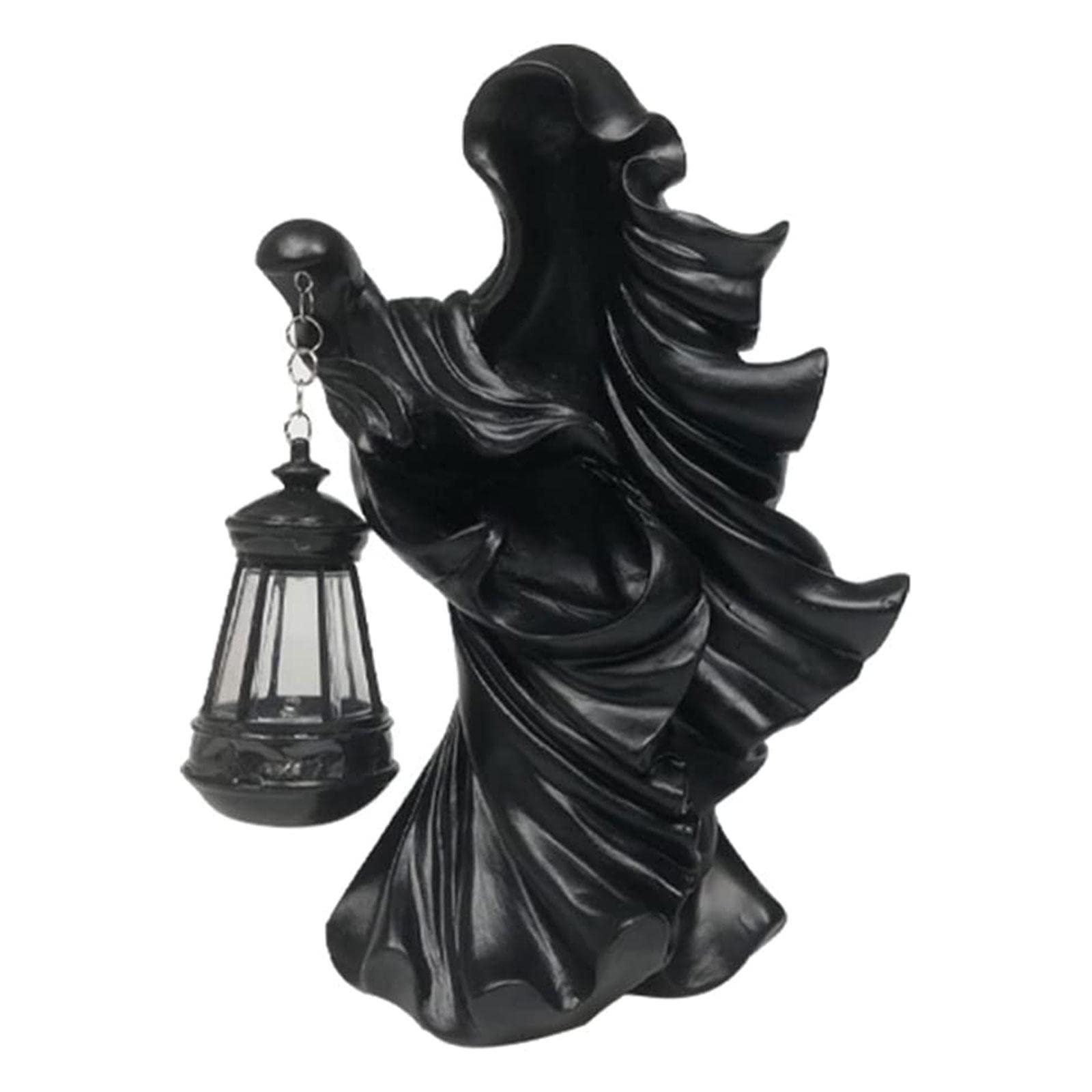 Hell's Messenger with Lantern - LED Resin Witch Decoration Lamp, Halloween Ghost Statue for Indoor & Outdoor Decor - Spooky Garden Ornament for Halloween Party, Haunted House, and Seasonal Home Decor