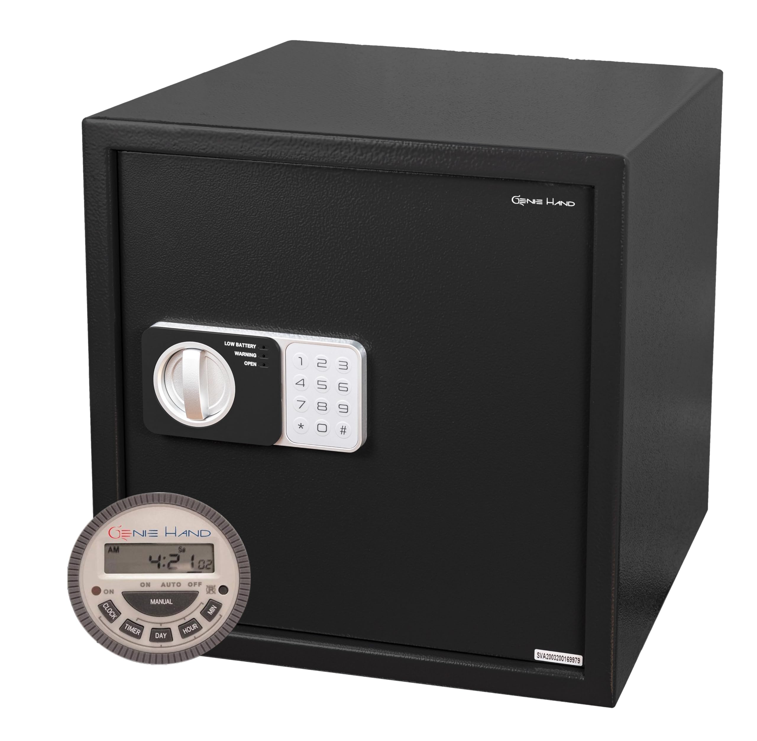 Genie Hand Time Lock Safe with Weekly/Daily Timer - B-Class Security Lock & Anti-Bounce Technology - Perfect for Home, Office, and Retail Cash Management