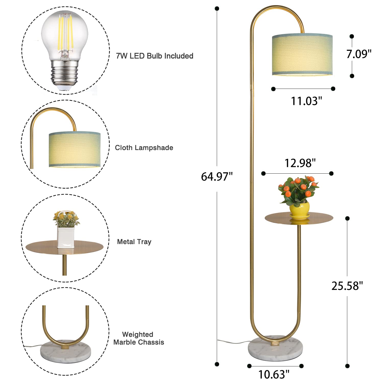HSYILE KU300272 Modern Arc Floor Lamp with Hanging Drum Shade - 72