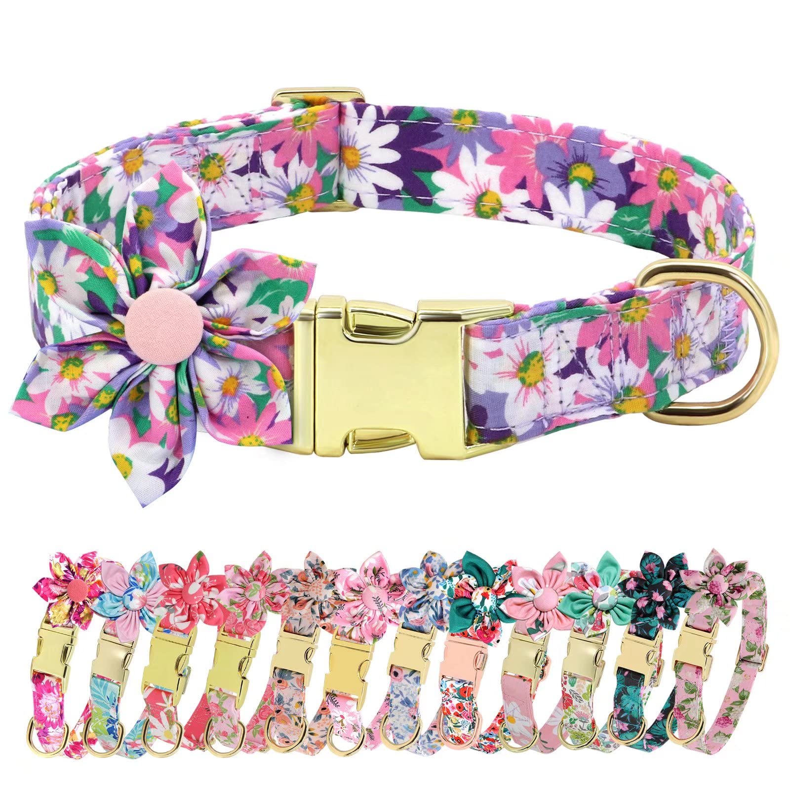 Beirui Cute Floral Dog Collar for Small Medium Large Dogs - Adjustable Pet Collar with Vibrant Flower Pattern, Durable Nylon Material for Walking, Training & Daily Use (Hot Pink, Size S) - Perfect for Outdoor Adventures, Park Visits & Stylish Pet Fashion