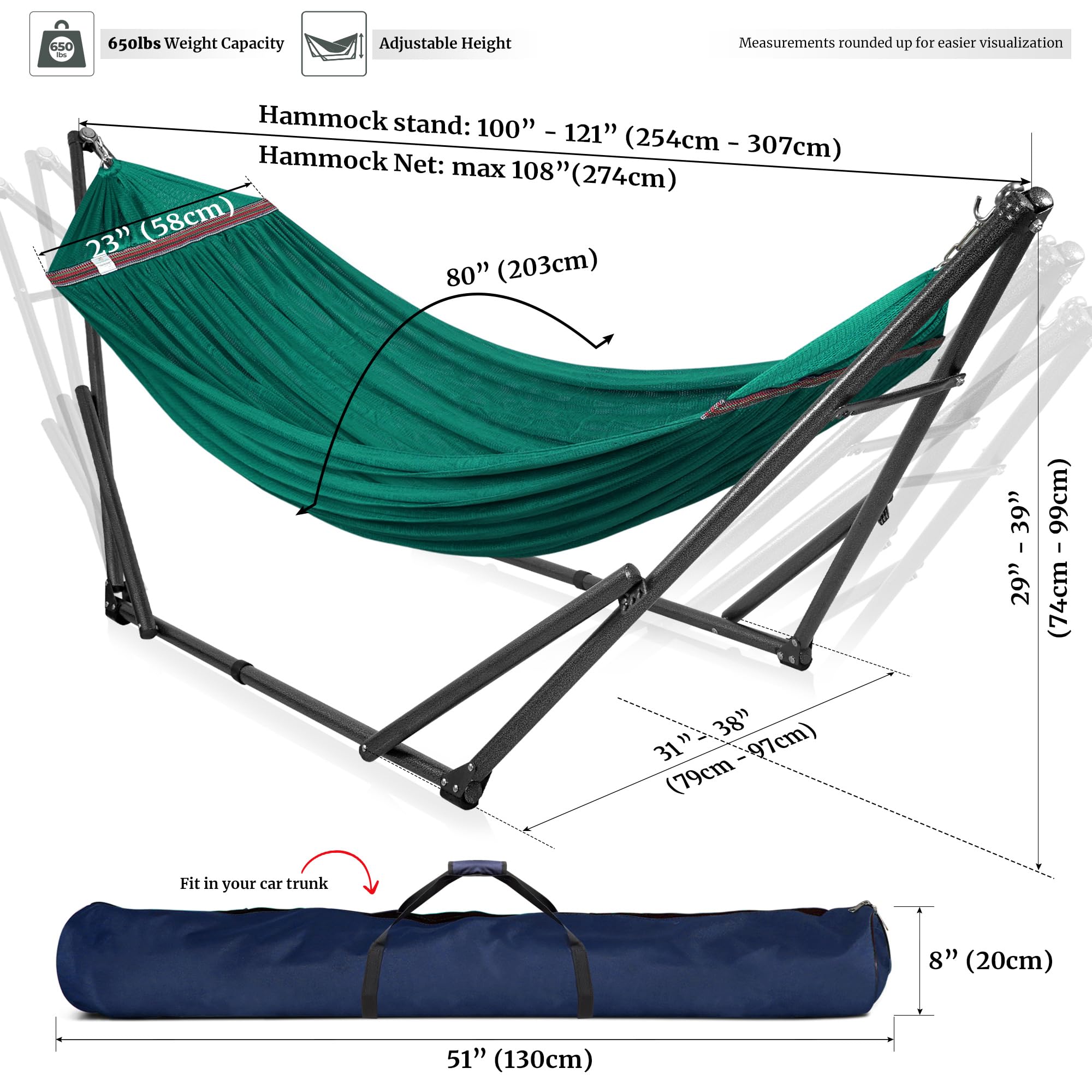 Tranquillo Double Hammock with Stand - 600 lbs Capacity Foldable Hammock for 2 Persons | Portable Carrying Case Included | Perfect for Indoor, Outdoor, Camping & Backyard Relaxation | Peacock Design