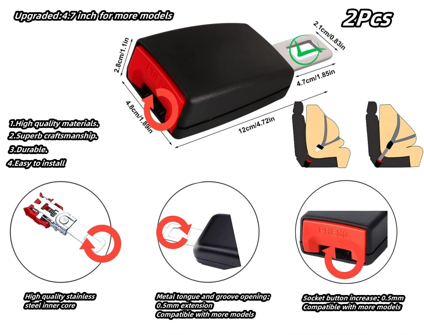 2 Pack Seat Belt Buckle Holder & Booster Extension Kit - Durable Car Accessories for Comfort & Safety | Perfect for Kids, Pets, and Travel Accessories
