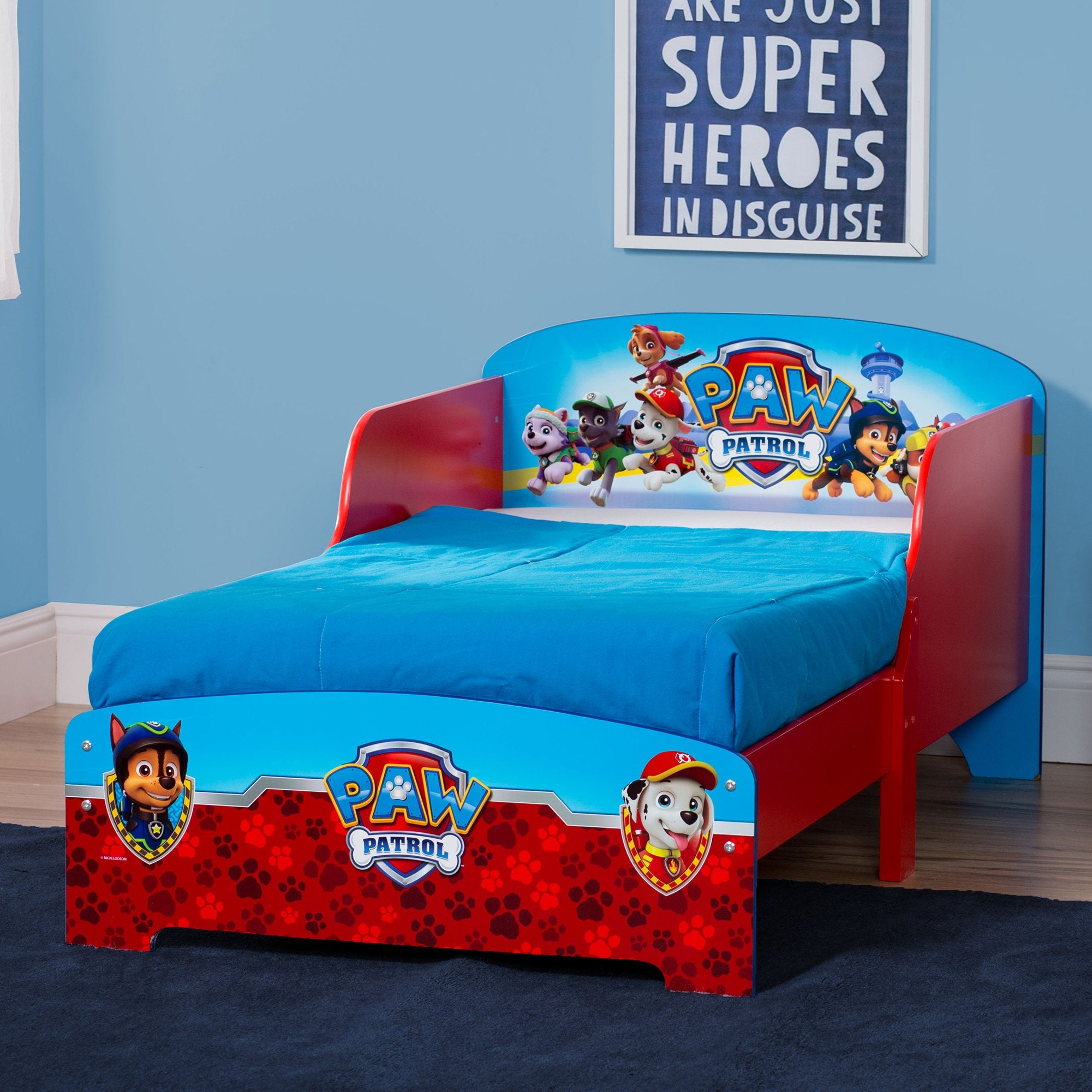 PAW Patrol Wood Toddler Bed - Kids Themed Bed Frame for Boys & Girls - Perfect for Nursery, Bedroom Decor and Toddler Sleep Safety