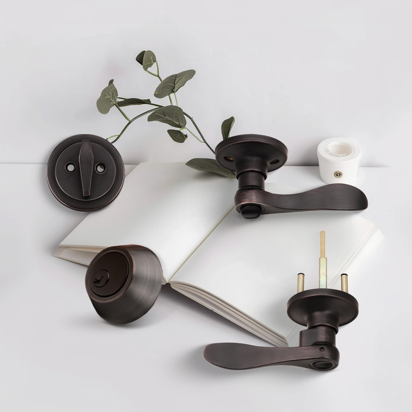 4-Pack Oil Rubbed Bronze Exterior Door Handle with Deadbolt - Secure Entry Lockset for Home Improvement