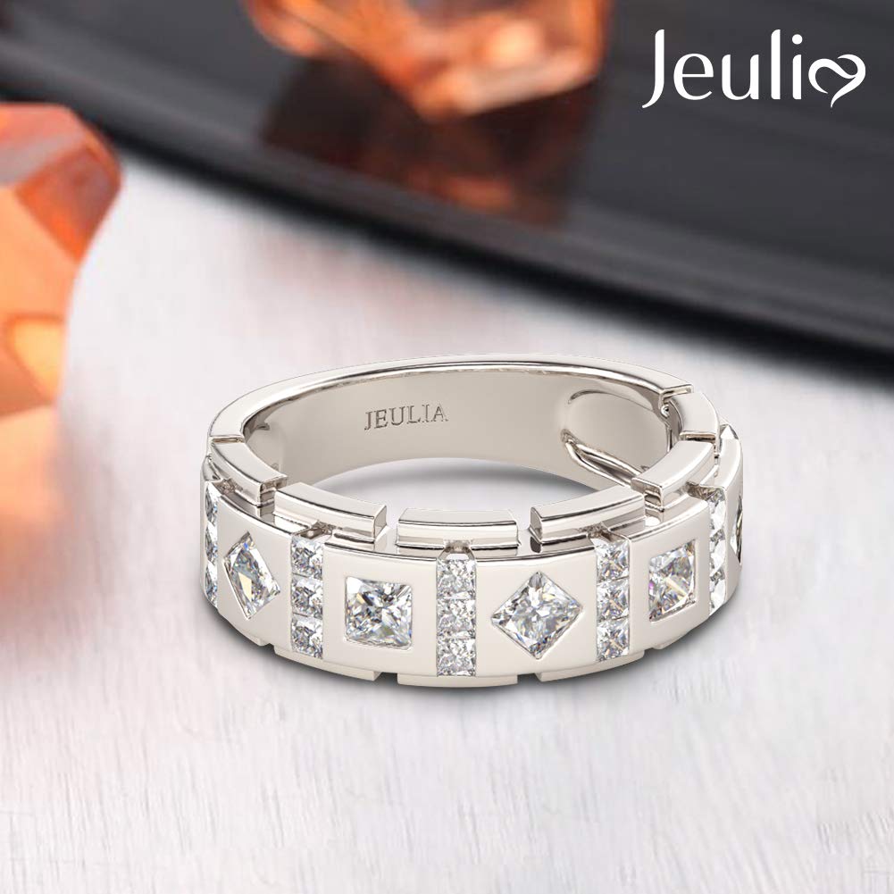 Jeulia Sterling Silver Princess Cut Cubic Zirconia Engagement Ring Set - Wedding Band for Women & Men, Anniversary Promise Gift with Elegant Box (Perfect for Proposals, Weddings & Romantic Occasions)